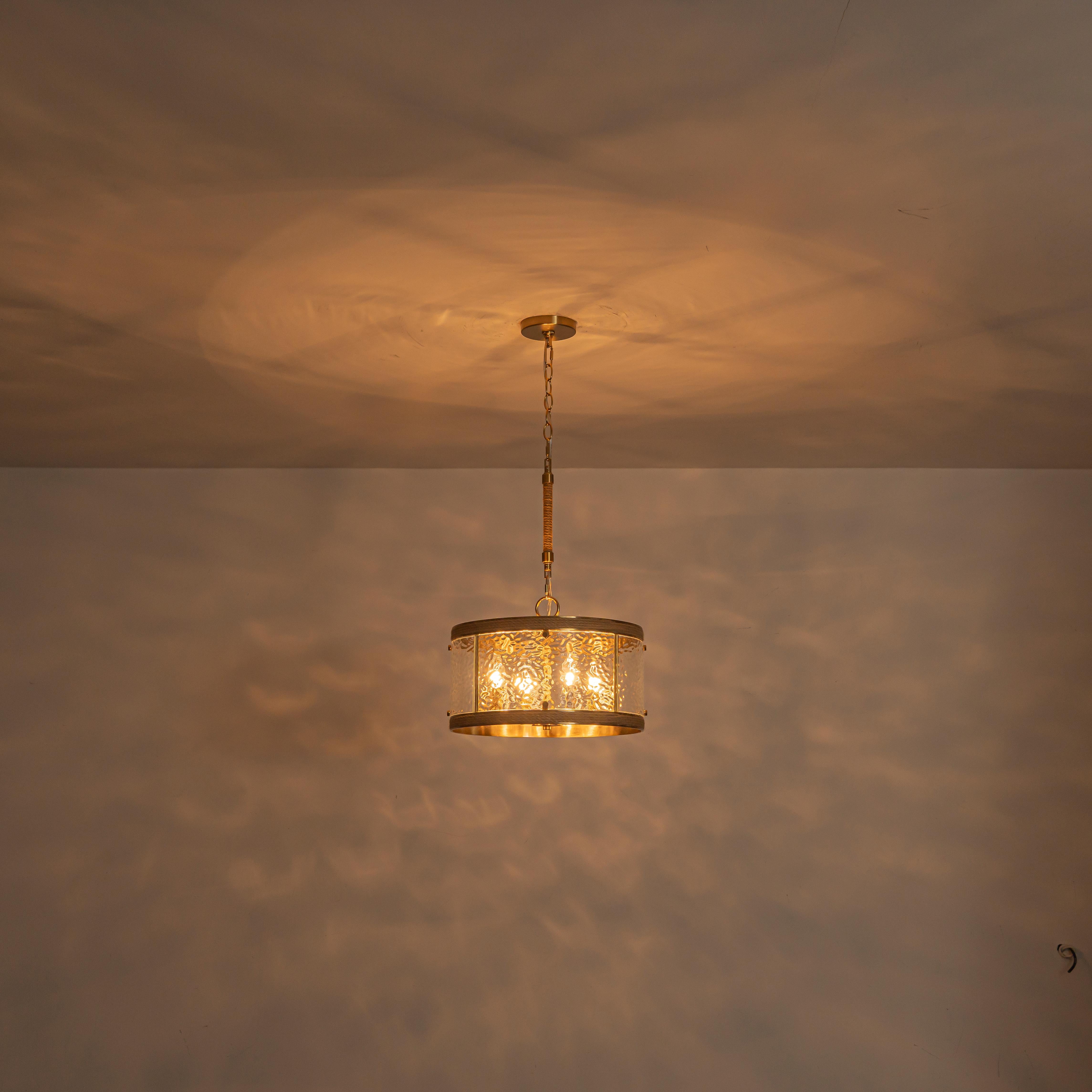 Glowlings 4-Light Farmhouse 16"Wide Drum Natural Rope Clear Hammered Glass Chandelier