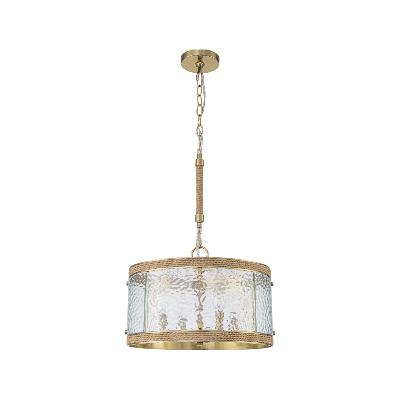 Glowlings 4-Light Farmhouse 16"Wide Drum Natural Rope Clear Hammered Glass Chandelier