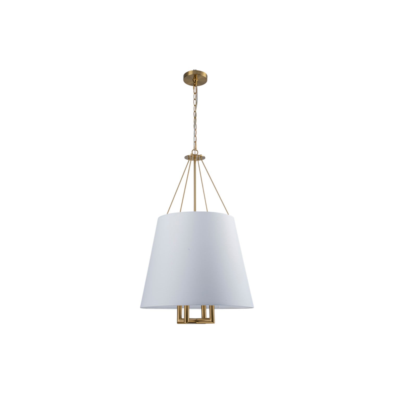 Glowlings 4-Light Farmhouse Large Brushed Brass Tapered Chandelier with White Fabric Shade