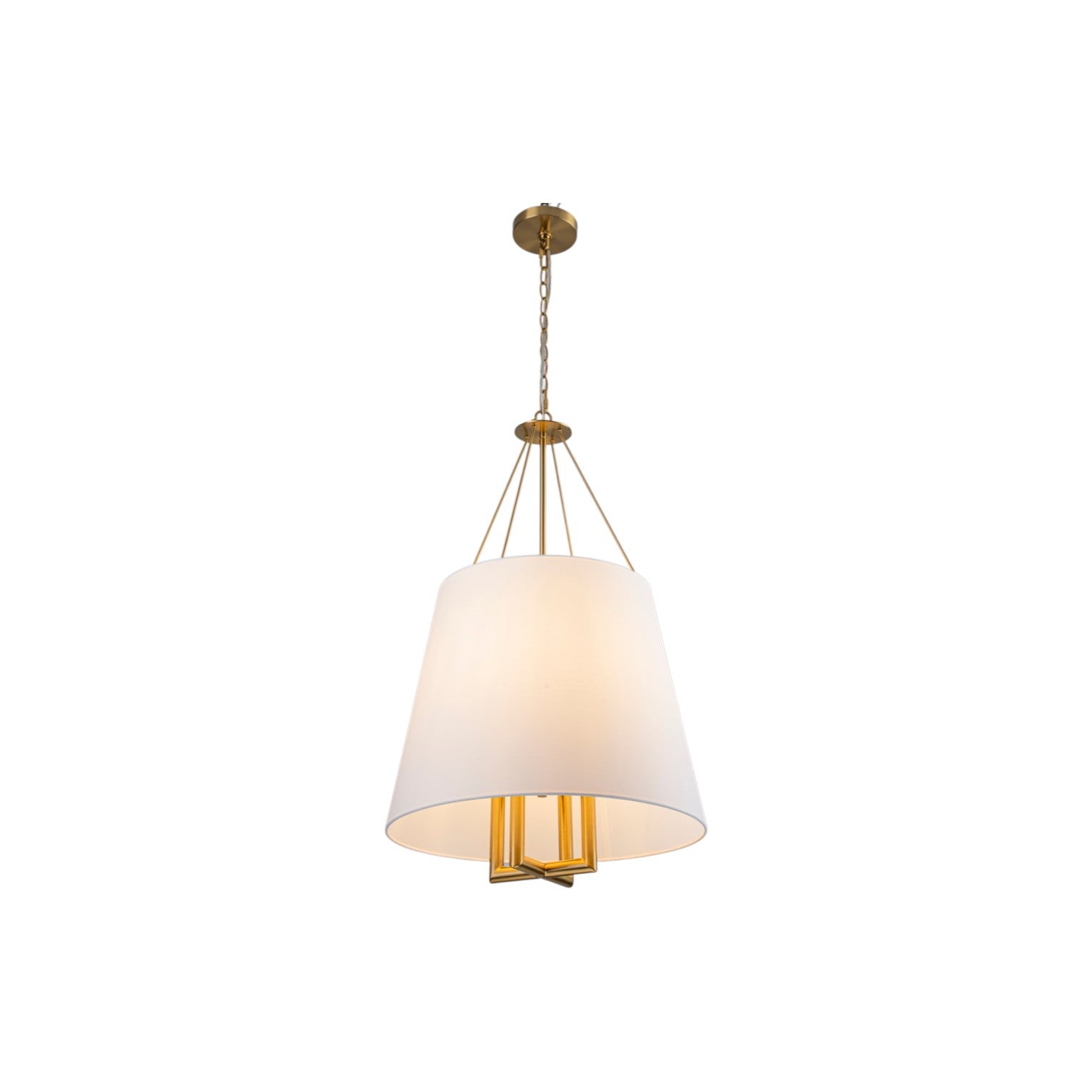 Glowlings 4-Light Farmhouse Large Brushed Brass Tapered Chandelier with White Fabric Shade