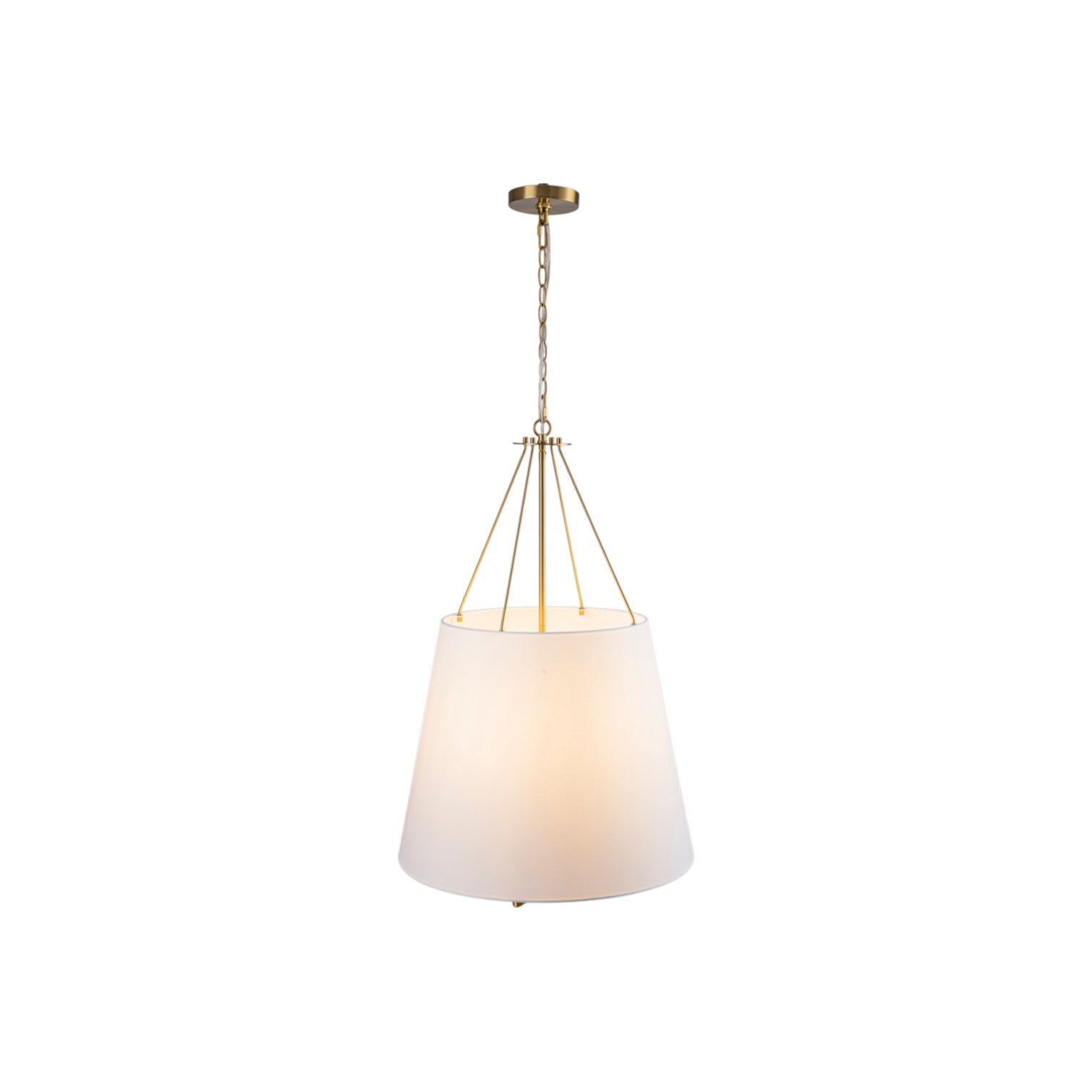 Glowlings 4-Light Farmhouse Large Brushed Brass Tapered Chandelier with White Fabric Shade