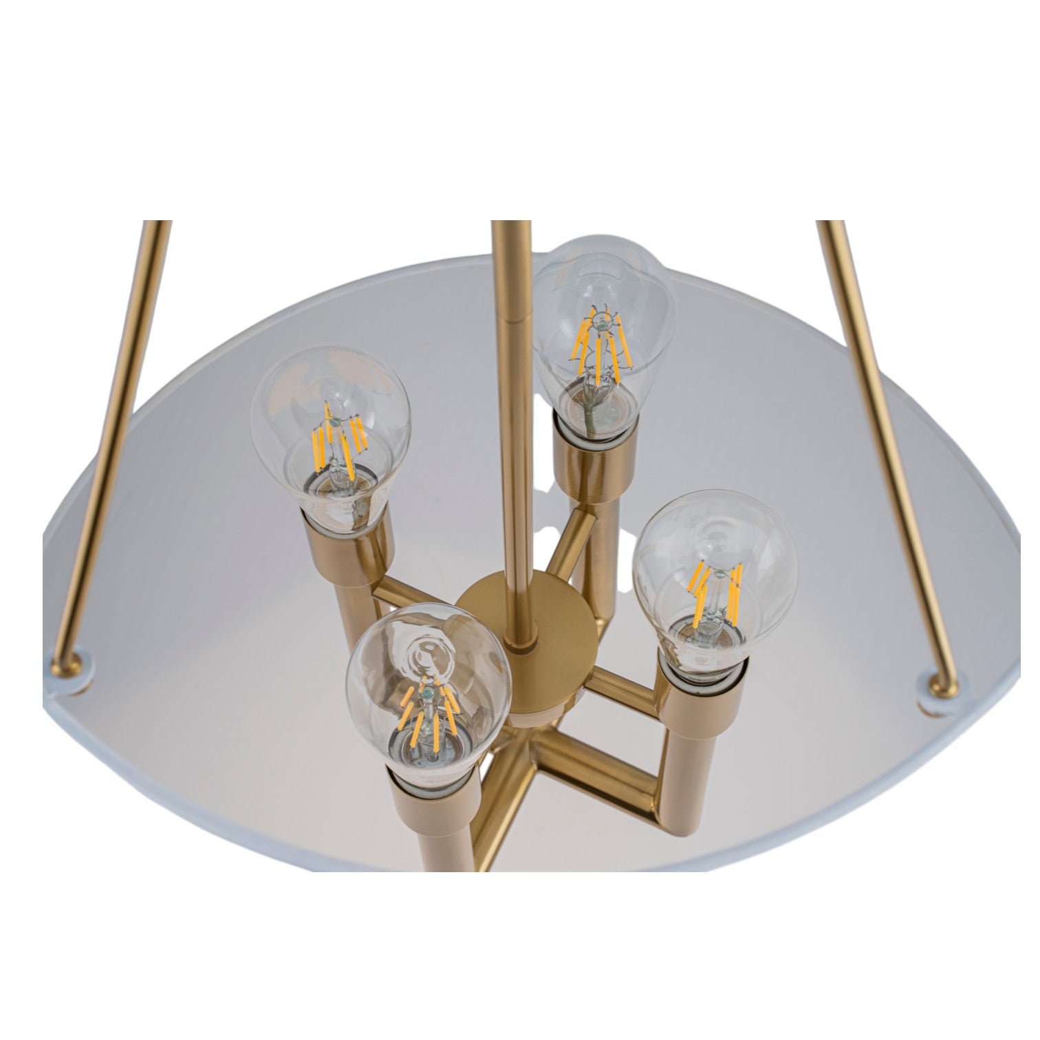 Glowlings 4-Light Farmhouse Large Brushed Brass Tapered Chandelier with White Fabric Shade