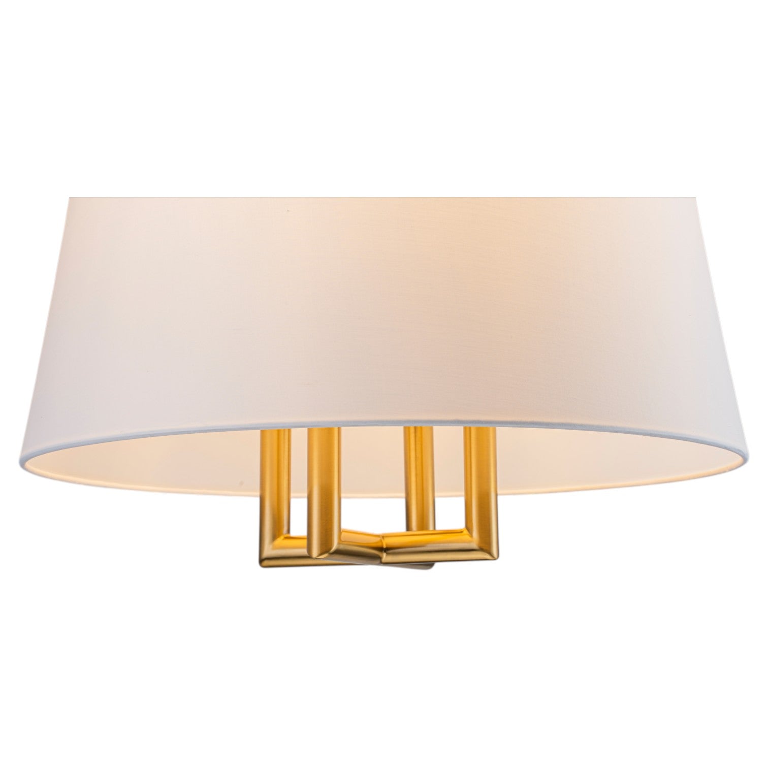 Glowlings 4-Light Farmhouse Large Brushed Brass Tapered Chandelier with White Fabric Shade