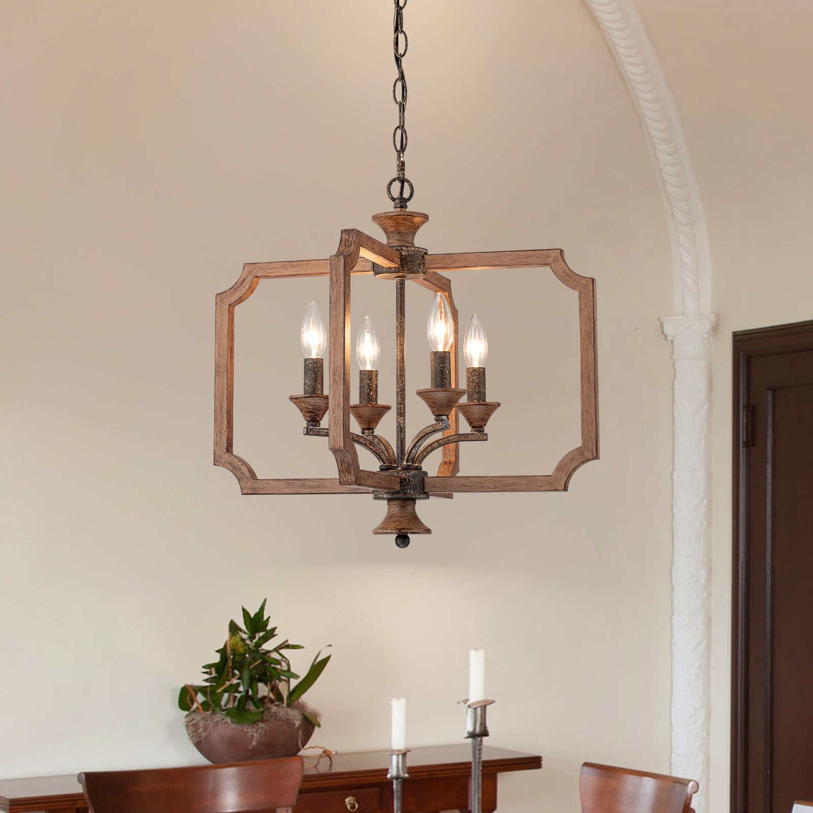 Glowlings 4-Light Farmhouse 20"Wide Lantern Rust Distressed Wood Pendant Light