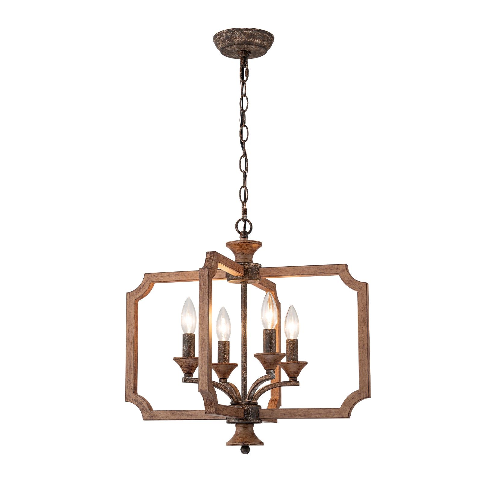 Glowlings 4-Light Farmhouse 20"Wide Lantern Rust Distressed Wood Pendant Light