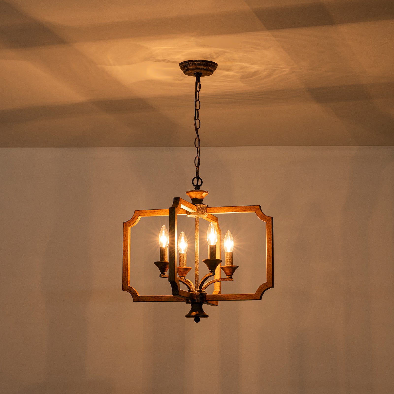 Glowlings 4-Light Farmhouse 20"Wide Lantern Rust Distressed Wood Pendant Light