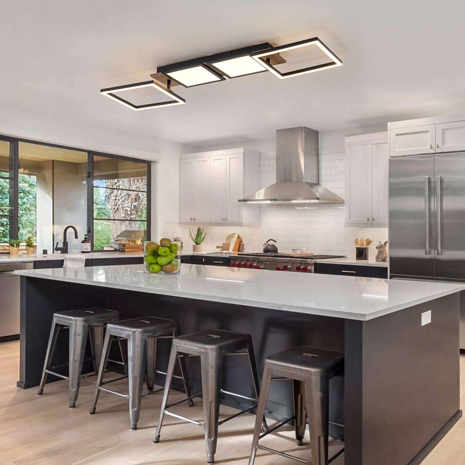 Glowlings 4-Light Farmhouse 39"Wide Large 360° Rotated Square LED Wood Flush Mount