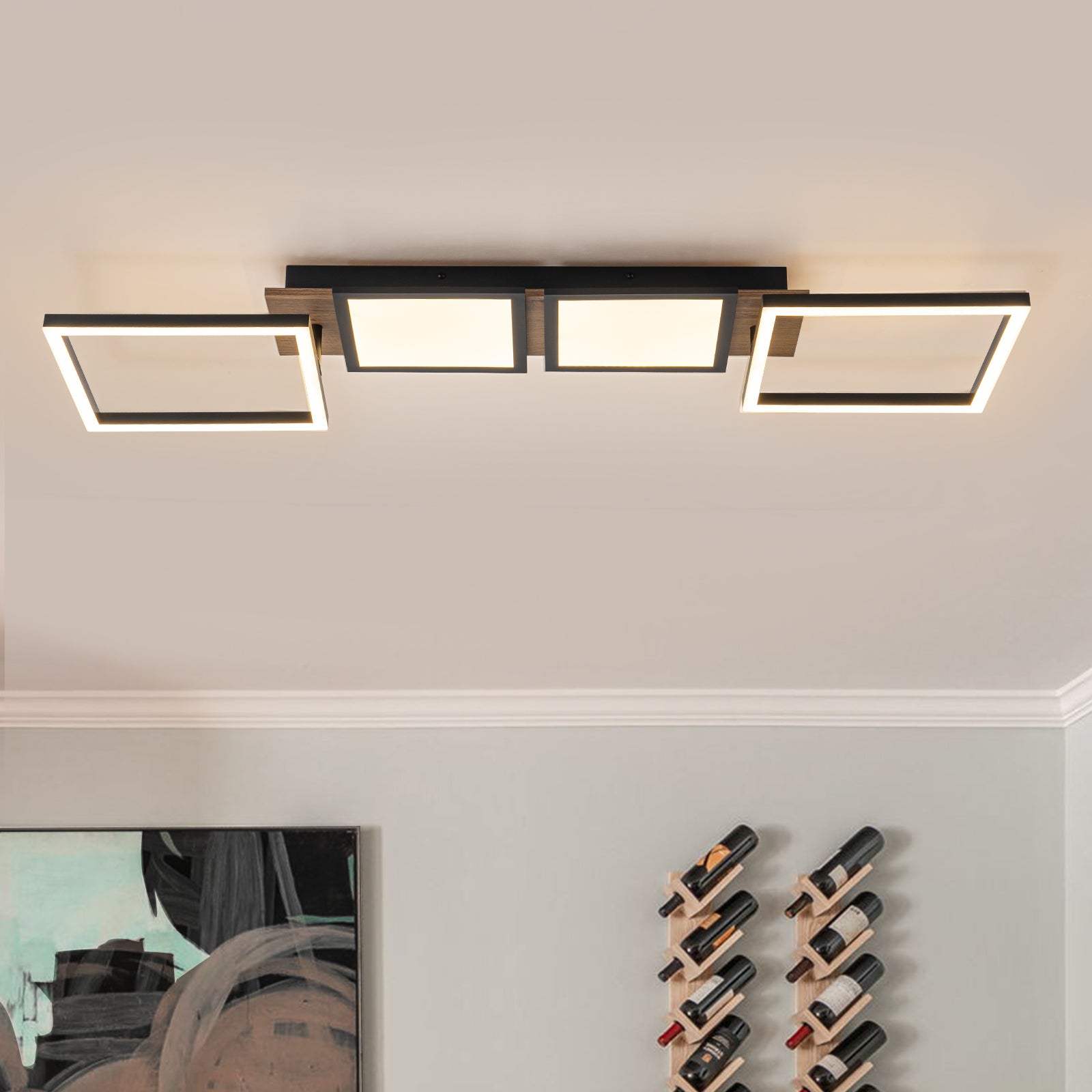 Glowlings 4-Light Farmhouse 39"Wide Large 360° Rotated Square LED Wood Flush Mount