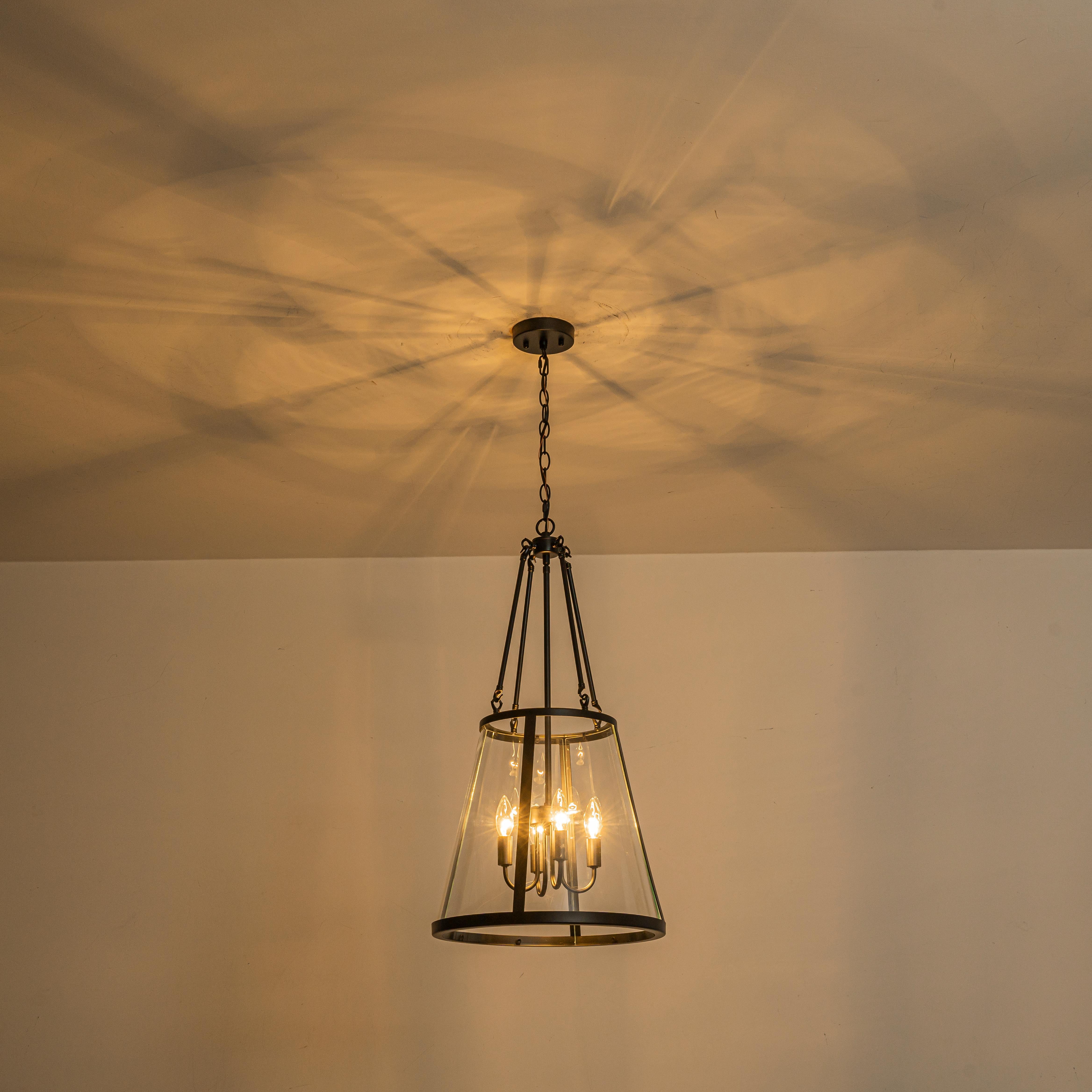 Glowlings 4-Light Farmhouse Matte Black Lantern Tapered Clear Glass Chandelier