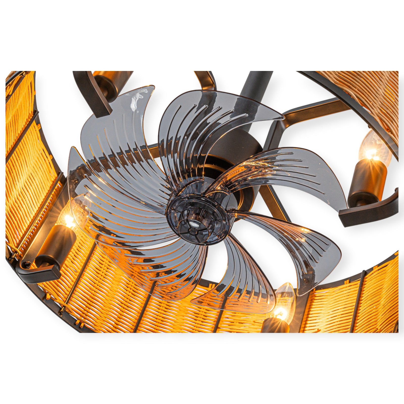 Glowlings 4-Light Farmhouse Rustic 19"Wide Hand-woven Rattan Drum Indoor Ceiling Fan with Light Remote Control