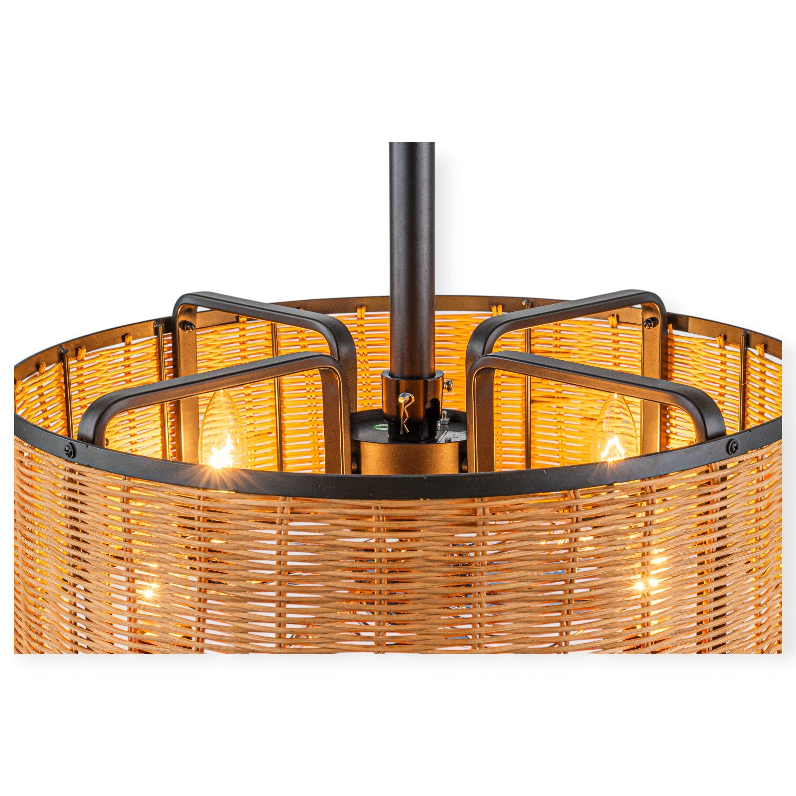 Glowlings 4-Light Farmhouse Rustic 19"Wide Hand-woven Rattan Drum Indoor Ceiling Fan with Light Remote Control