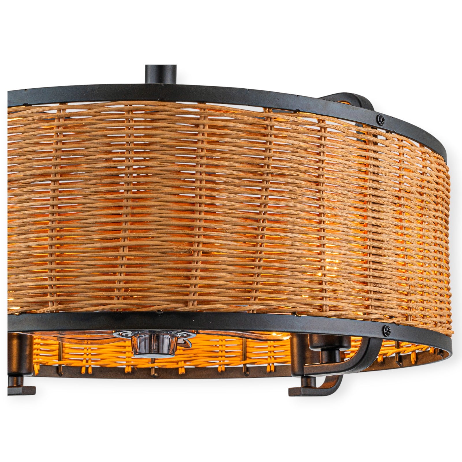 Glowlings 4-Light Farmhouse Rustic 19"Wide Hand-woven Rattan Drum Indoor Ceiling Fan with Light Remote Control