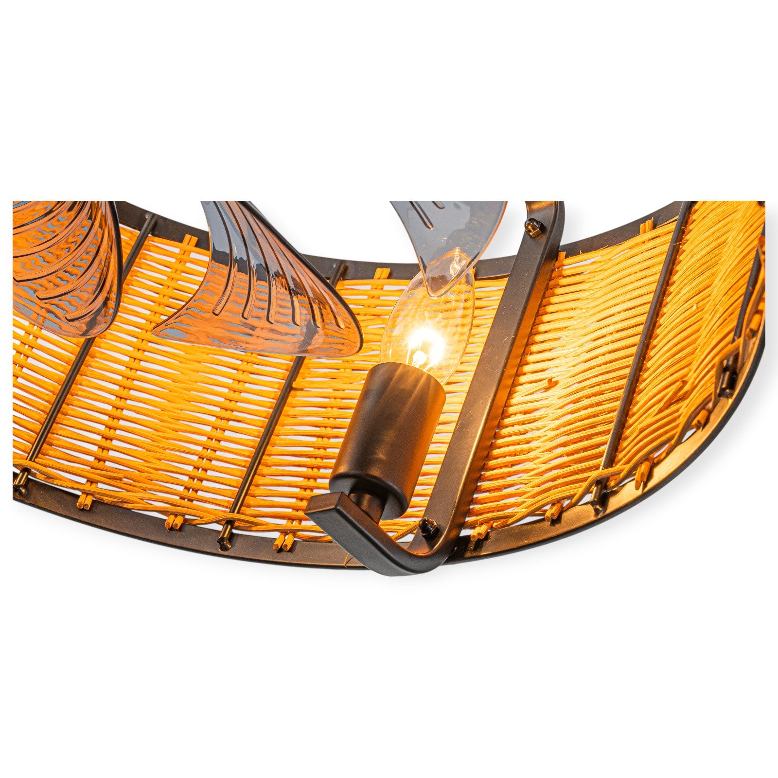 Glowlings 4-Light Farmhouse Rustic 19"Wide Hand-woven Rattan Drum Indoor Ceiling Fan with Light Remote Control