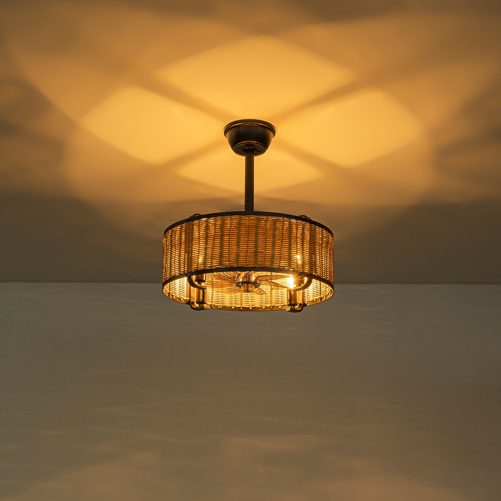 Glowlings 4-Light Farmhouse Rustic 19"Wide Hand-woven Rattan Drum Indoor Ceiling Fan with Light Remote Control