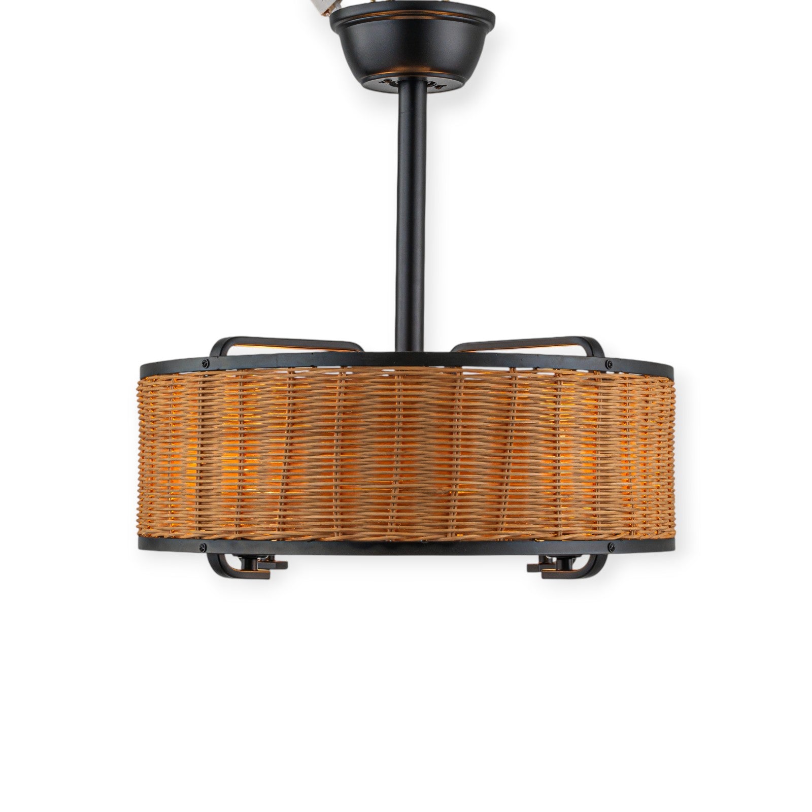 Glowlings 4-Light Farmhouse Rustic 19"Wide Hand-woven Rattan Drum Indoor Ceiling Fan with Light Remote Control