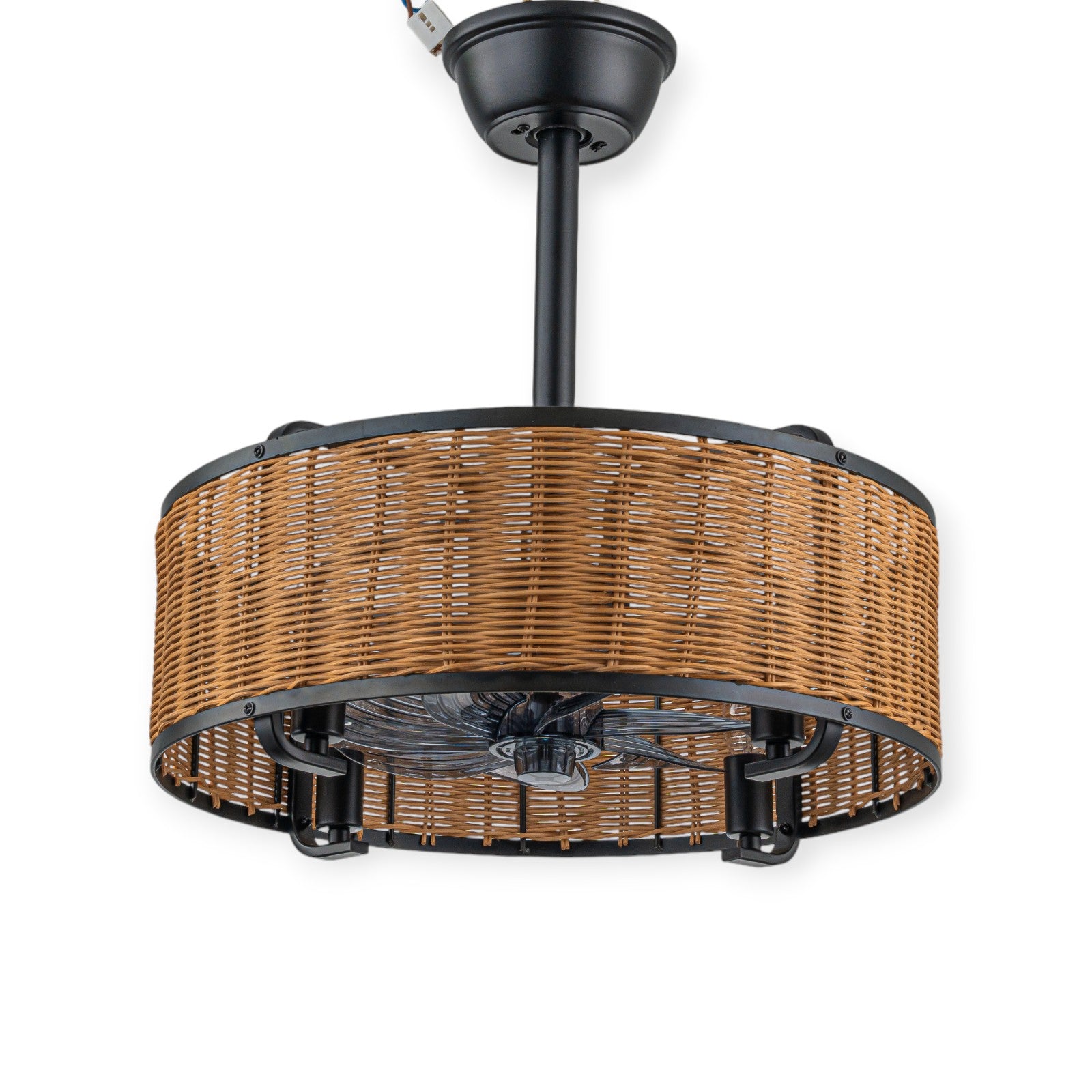 Glowlings 4-Light Farmhouse Rustic 19"Wide Hand-woven Rattan Drum Indoor Ceiling Fan with Light Remote Control