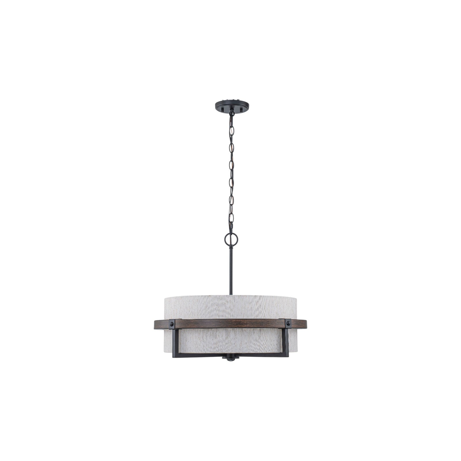 Glowlings 4-Light Farmhouse Wood Oatmeal Linen Fabric Shade Drum Chandelier Island Light