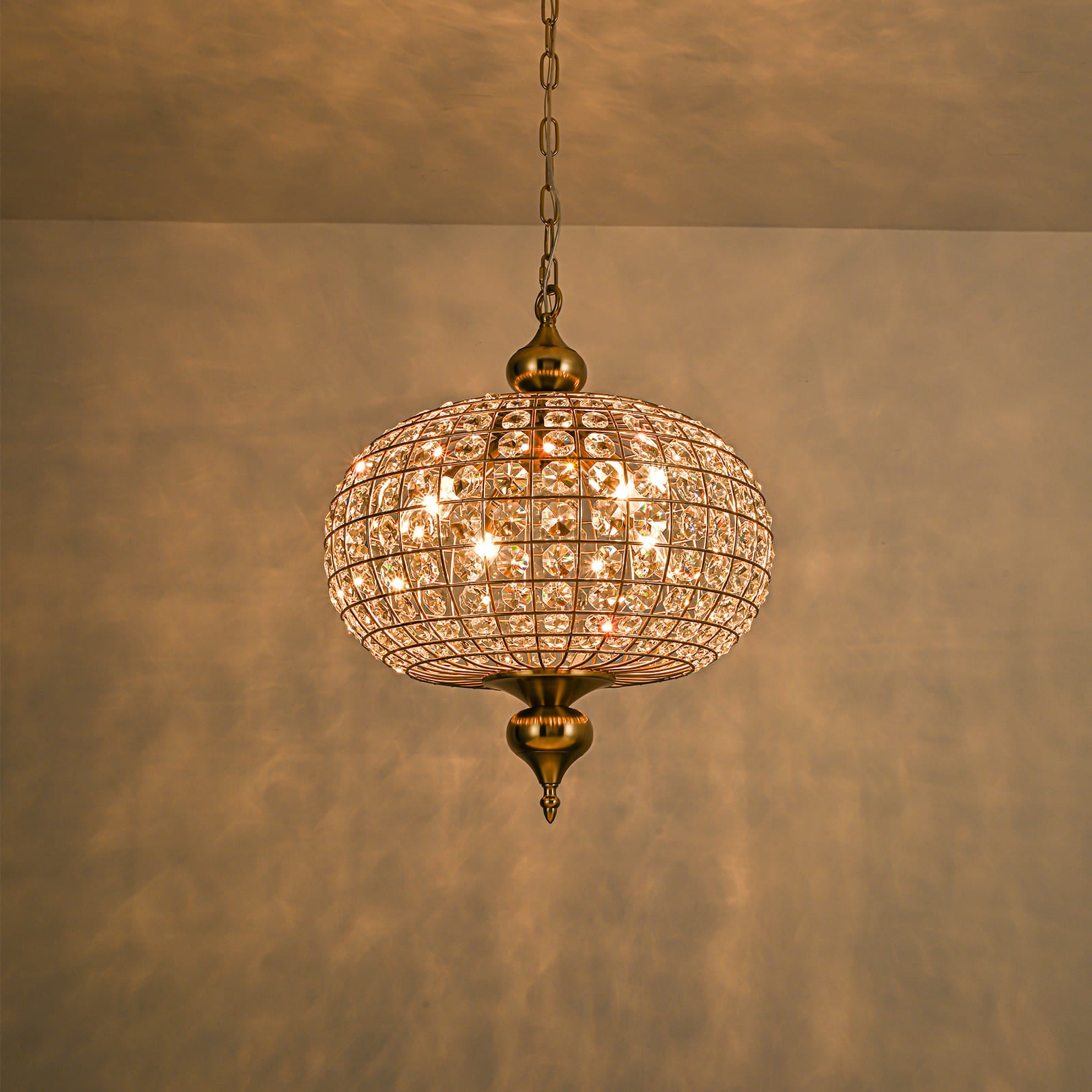 Glowlings 4-Light Empire Vintage 16"Wide Brass Globe Crystal Chandelier