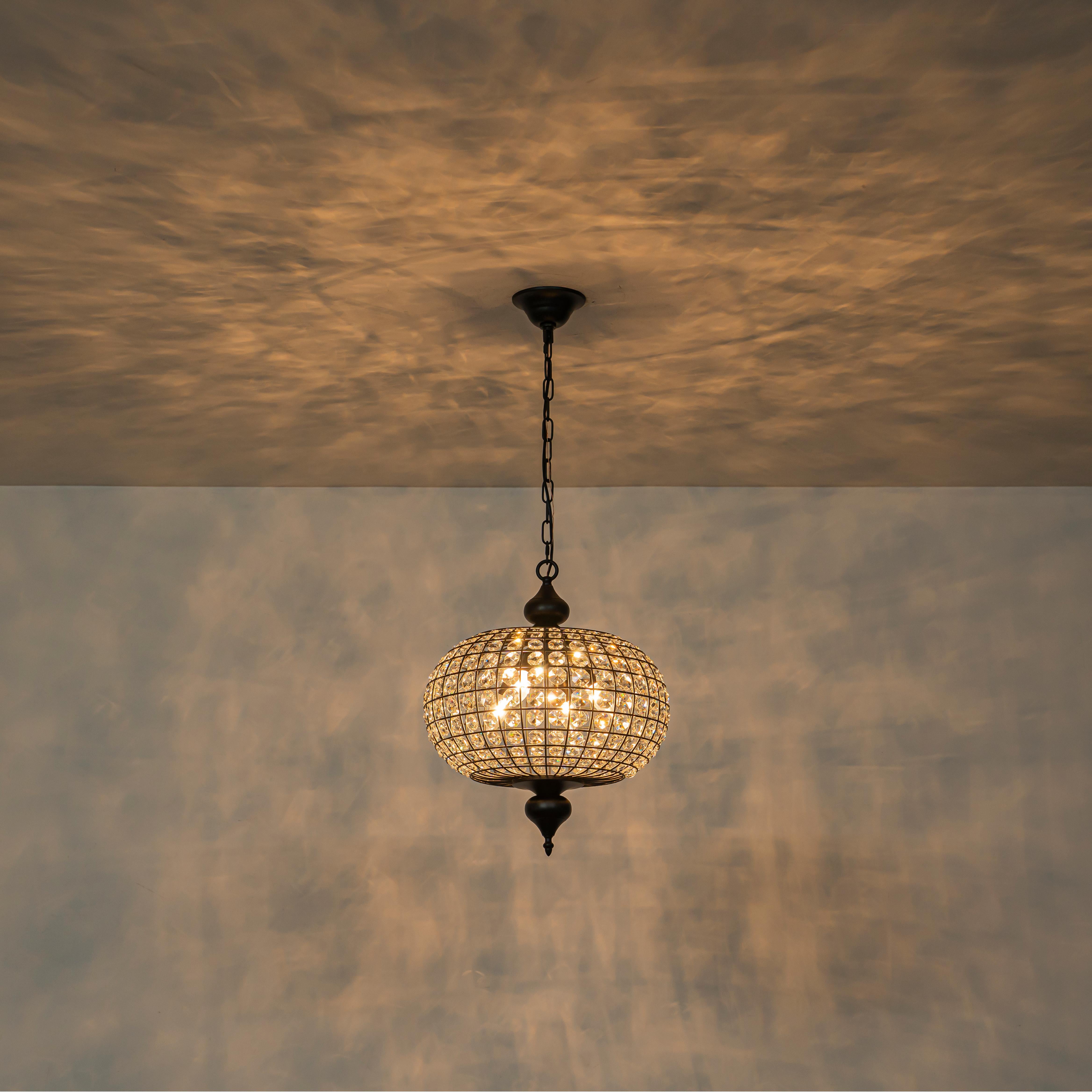 Glowlings 4-Light Empire Vintage 16"Wide Brass/Black Globe Crystal Chandelier