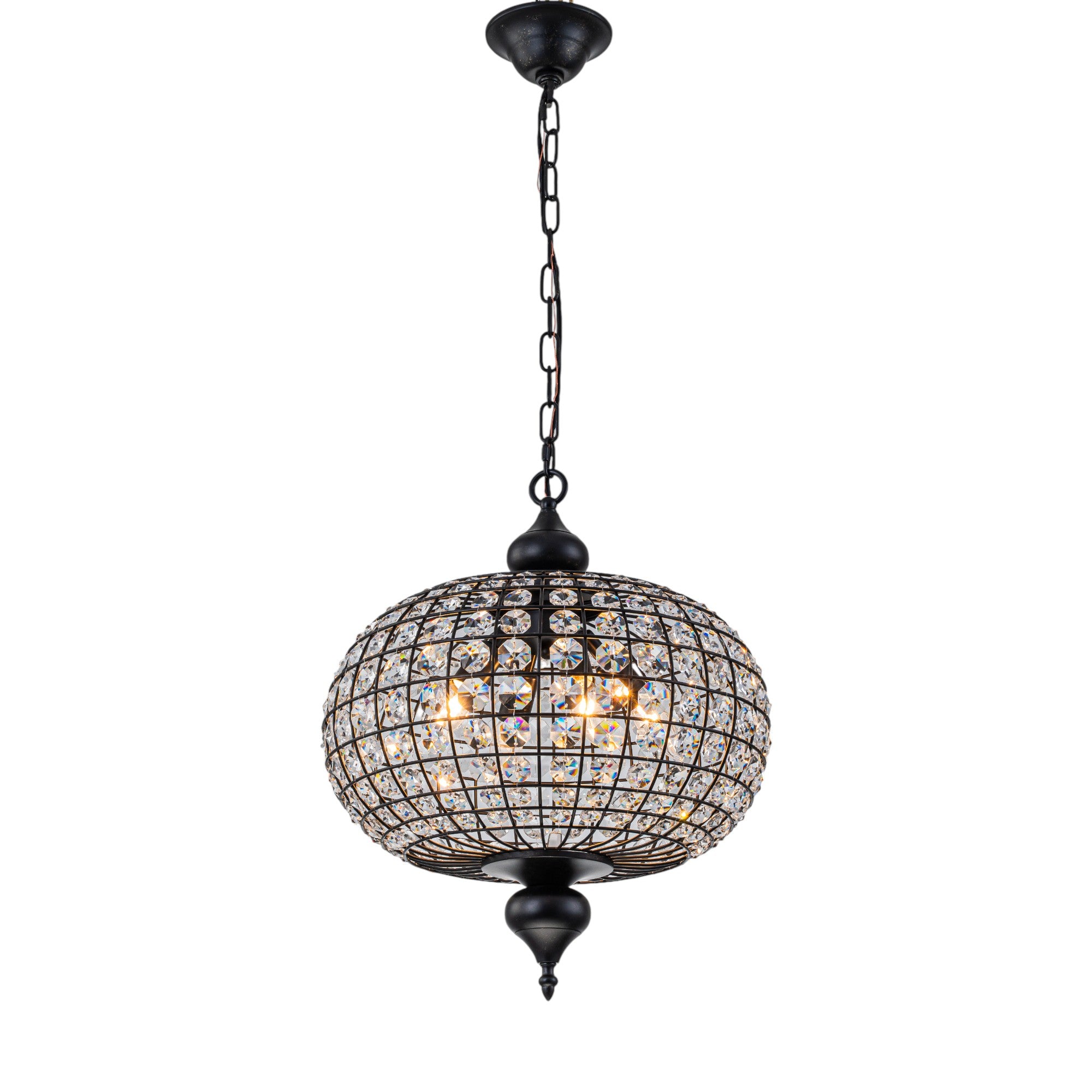 Glowlings 4-Light Empire Vintage 16"Wide Brass/Black Globe Crystal Chandelier