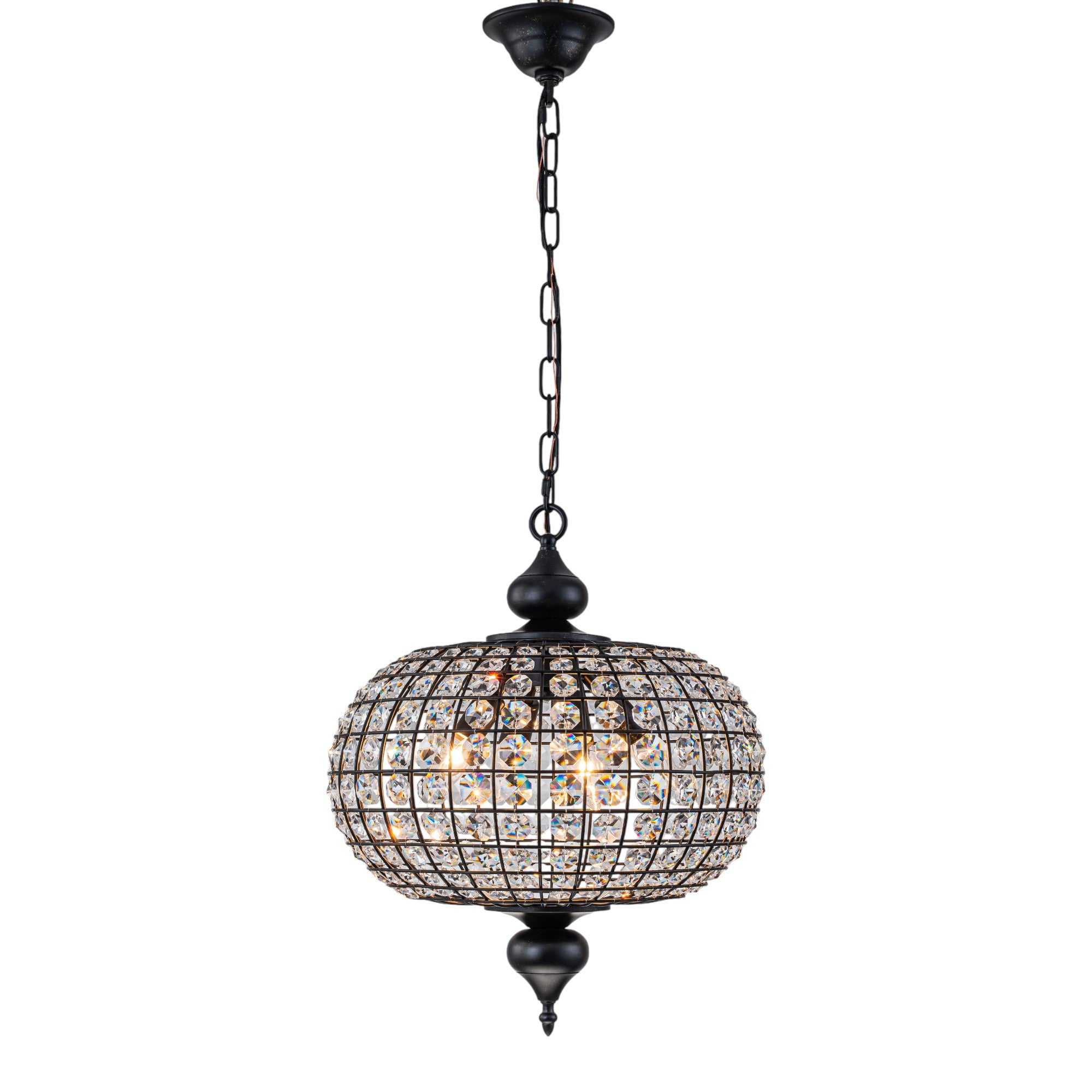 Glowlings 4-Light Empire Vintage 16"Wide Brass/Black Globe Crystal Chandelier