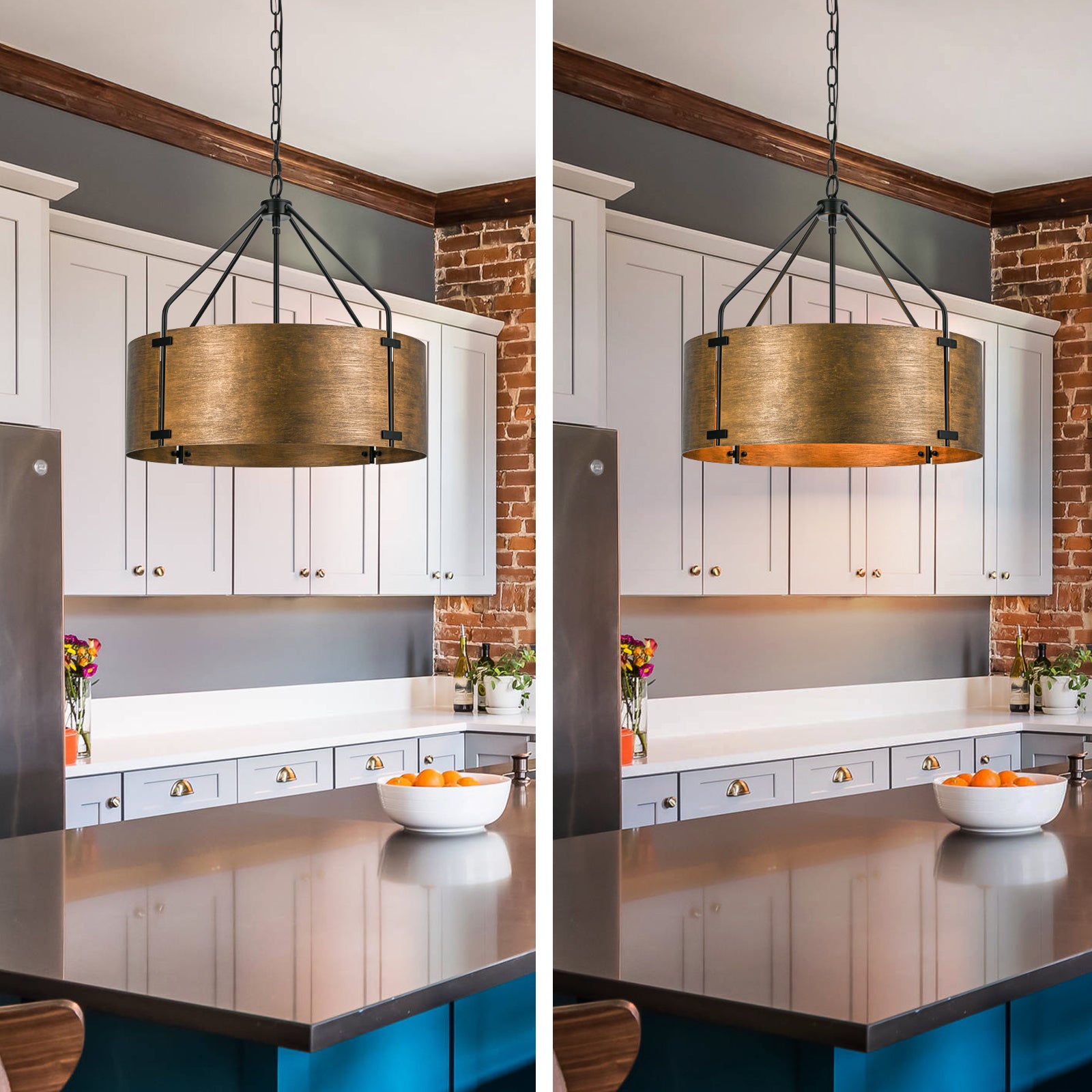 Glowlings 4-Light Industrial 22"Wide Large Rustic Bronze Metal Drum Pendant Light