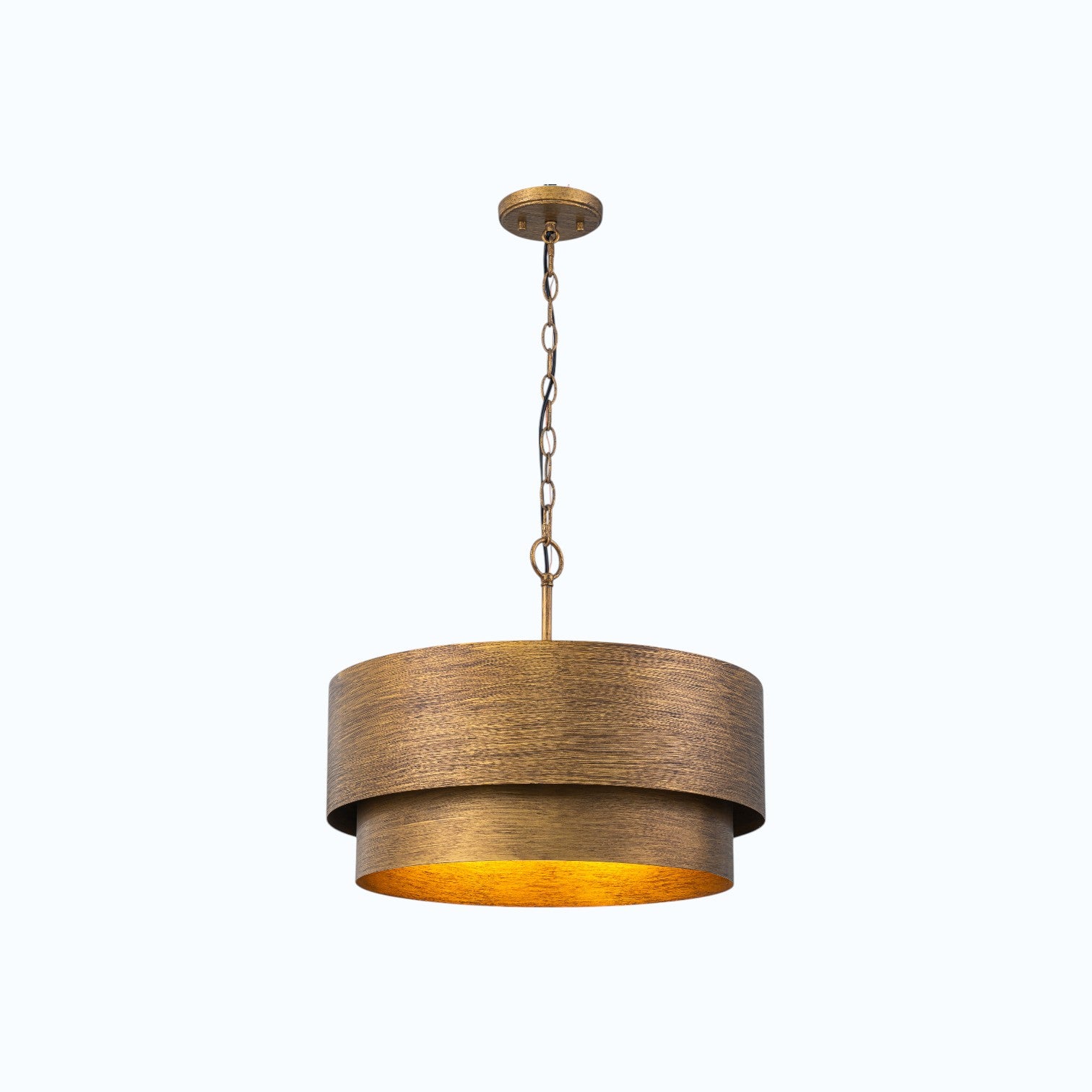 Glowlings 4-Light Industrial 2-Tiered Brushed Brass Metal Drum Chandelier Converts To Semi-Flush Mount