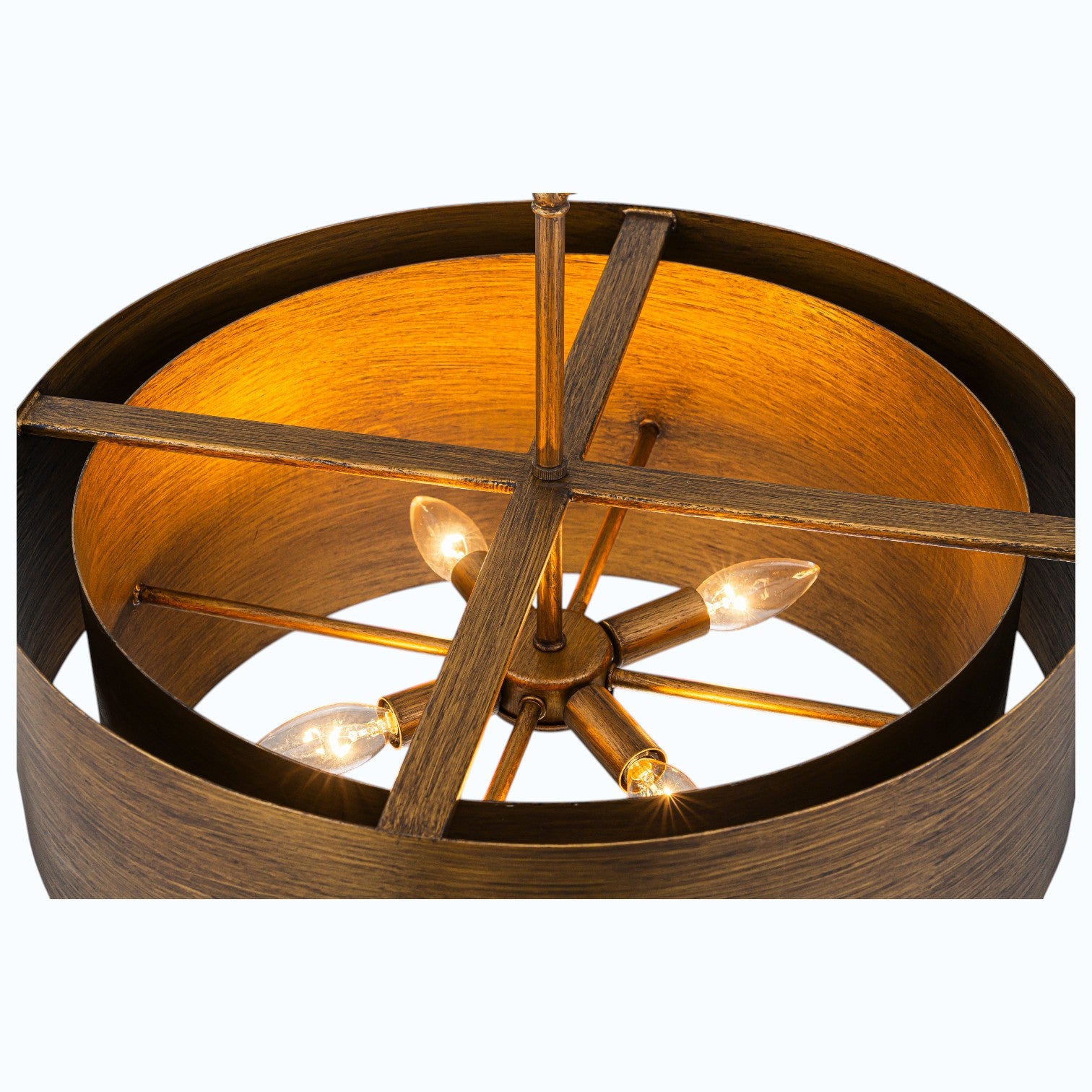 Glowlings 4-Light Industrial 2-Tiered Brushed Brass Metal Drum Chandelier Converts To Semi-Flush Mount