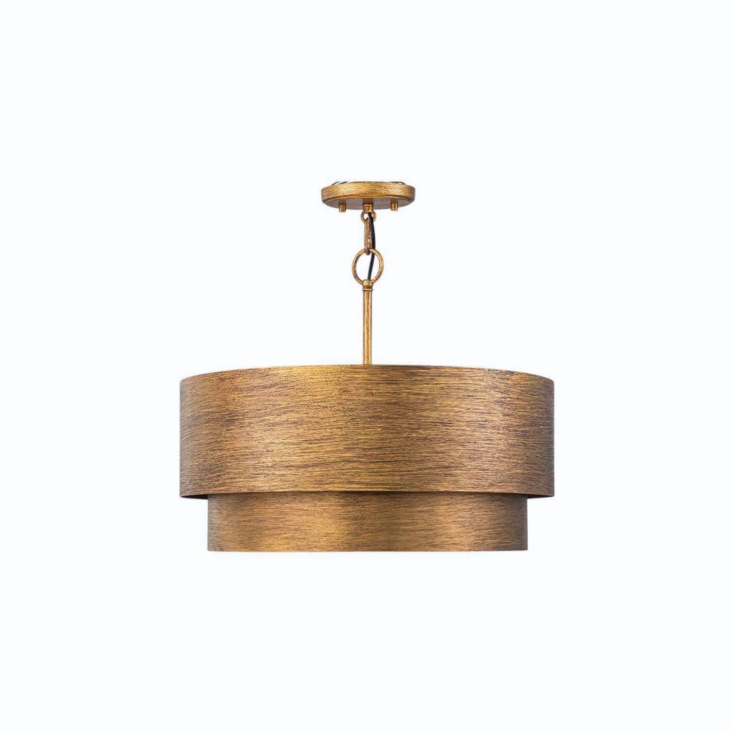 Glowlings 4-Light Industrial 2-Tiered Brushed Brass Metal Drum Chandelier Converts To Semi-Flush Mount