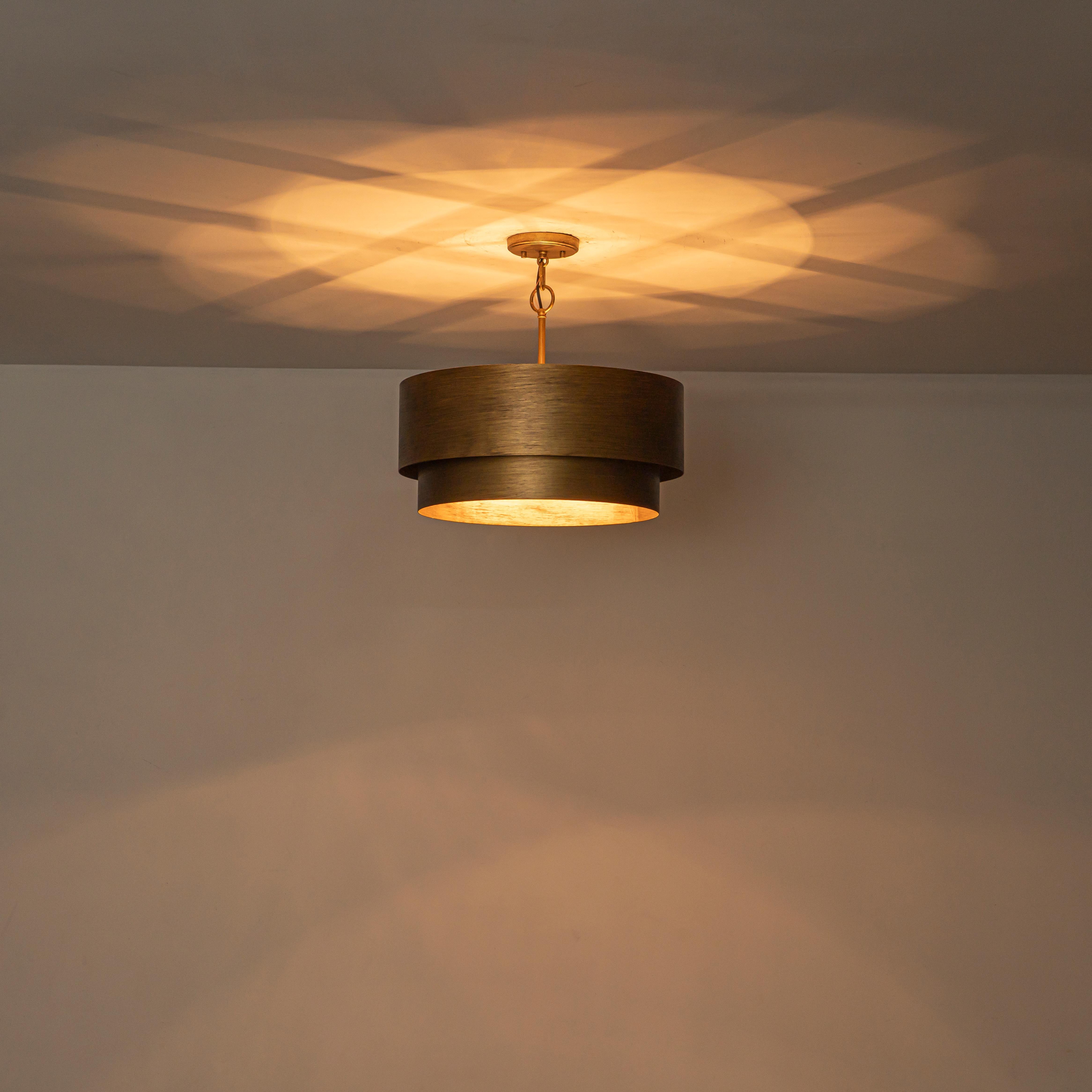 Glowlings 4-Light Industrial 2-Tiered Brushed Brass Metal Drum Chandelier Converts To Semi-Flush Mount