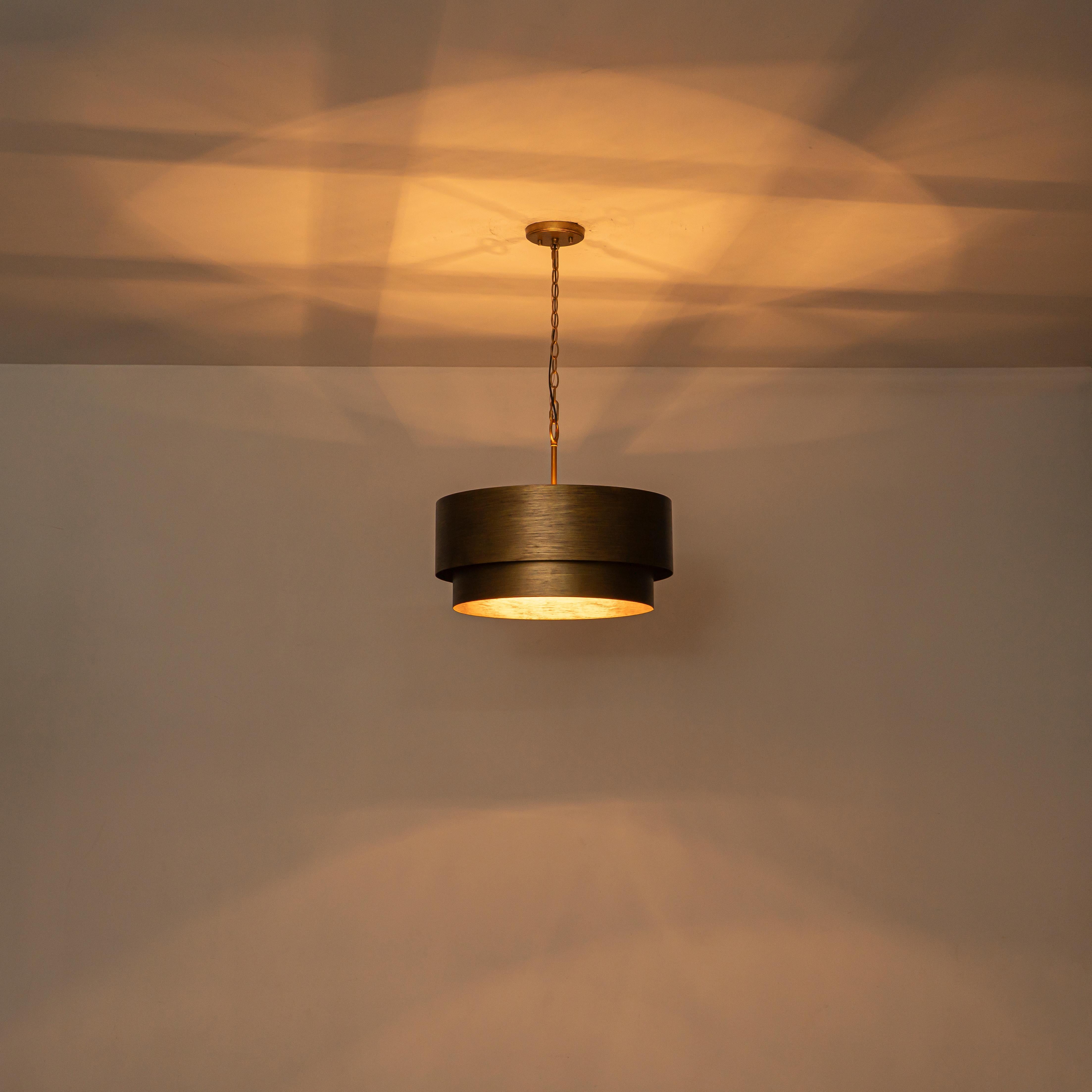 Glowlings 4-Light Industrial 2-Tiered Brushed Brass Metal Drum Chandelier Converts To Semi-Flush Mount