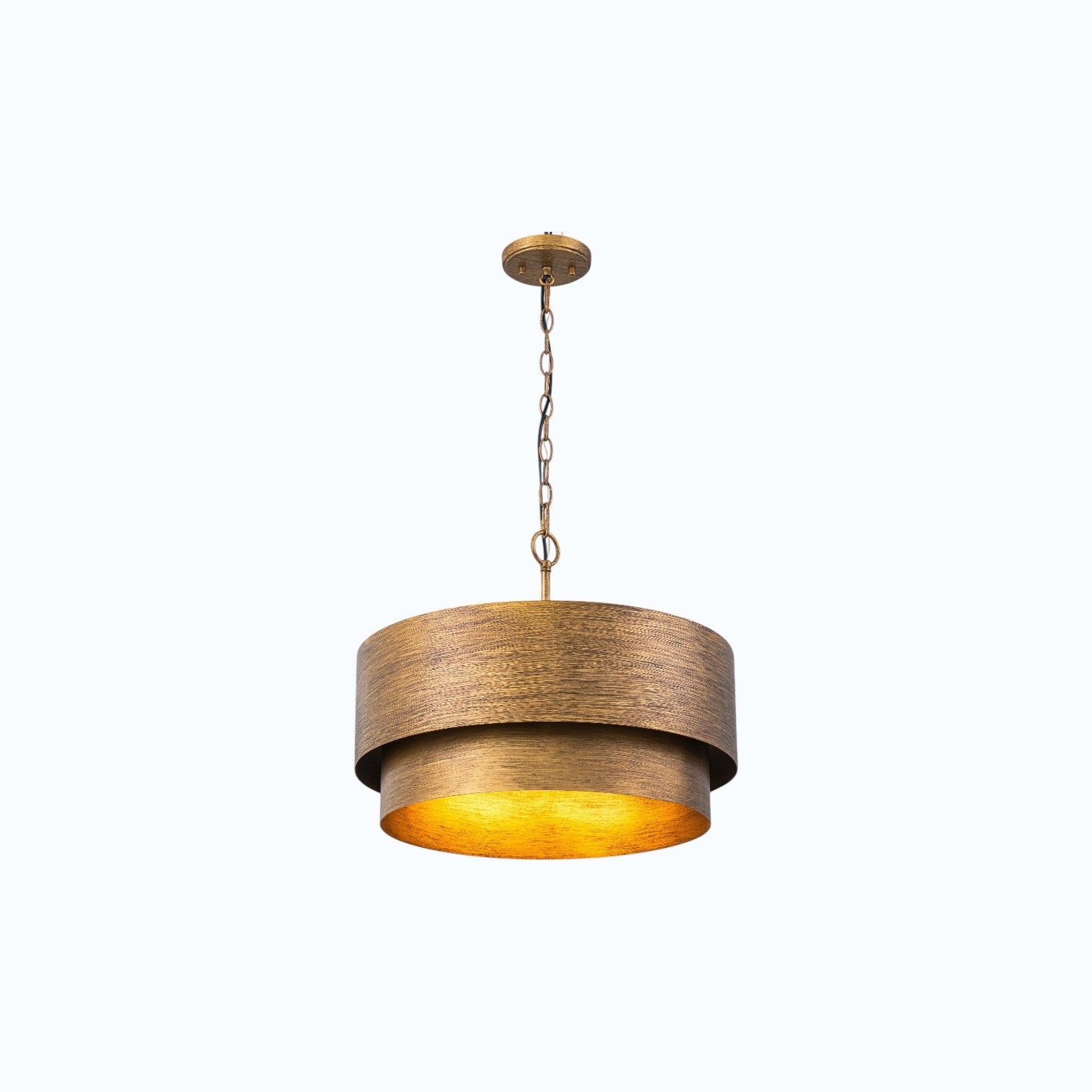 Glowlings 4-Light Industrial 2-Tiered Brushed Brass Metal Drum Chandelier Converts To Semi-Flush Mount