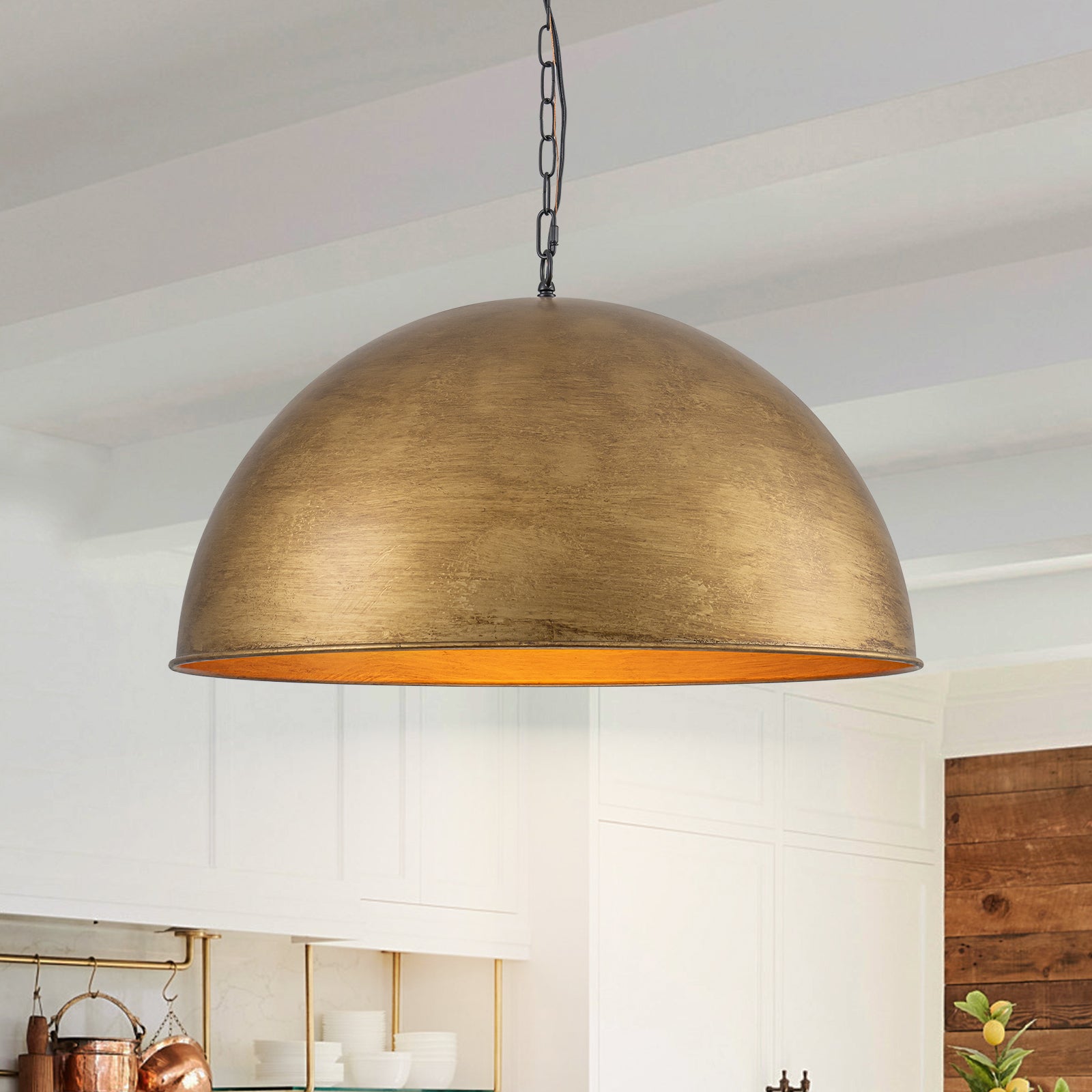Glowlings 4-Light Industrial 24"Wide Large Metal Antique Brass Copper Dome Pendant Light