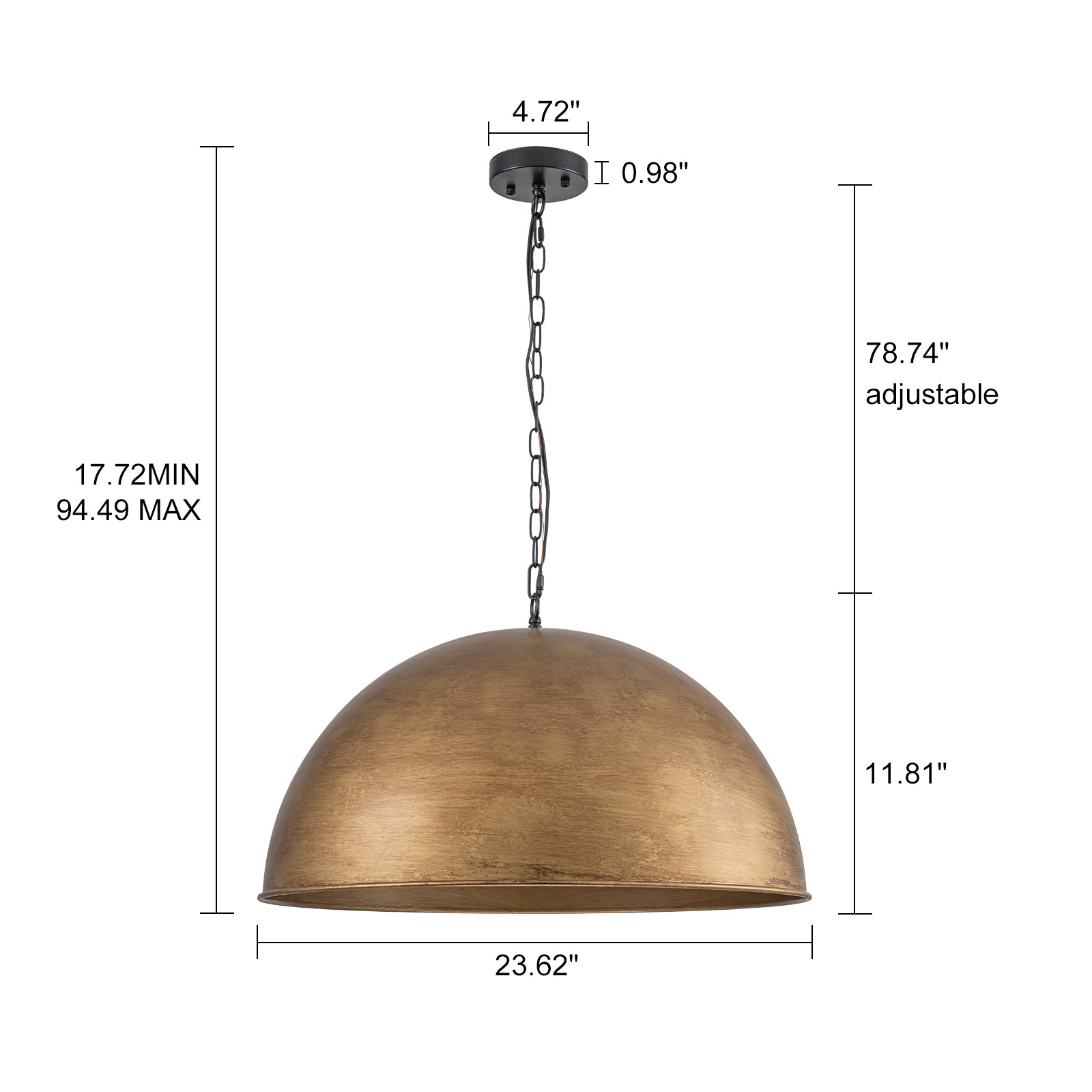 Glowlings 4-Light Industrial 24"Wide Large Metal Antique Brass Copper Dome Pendant Light