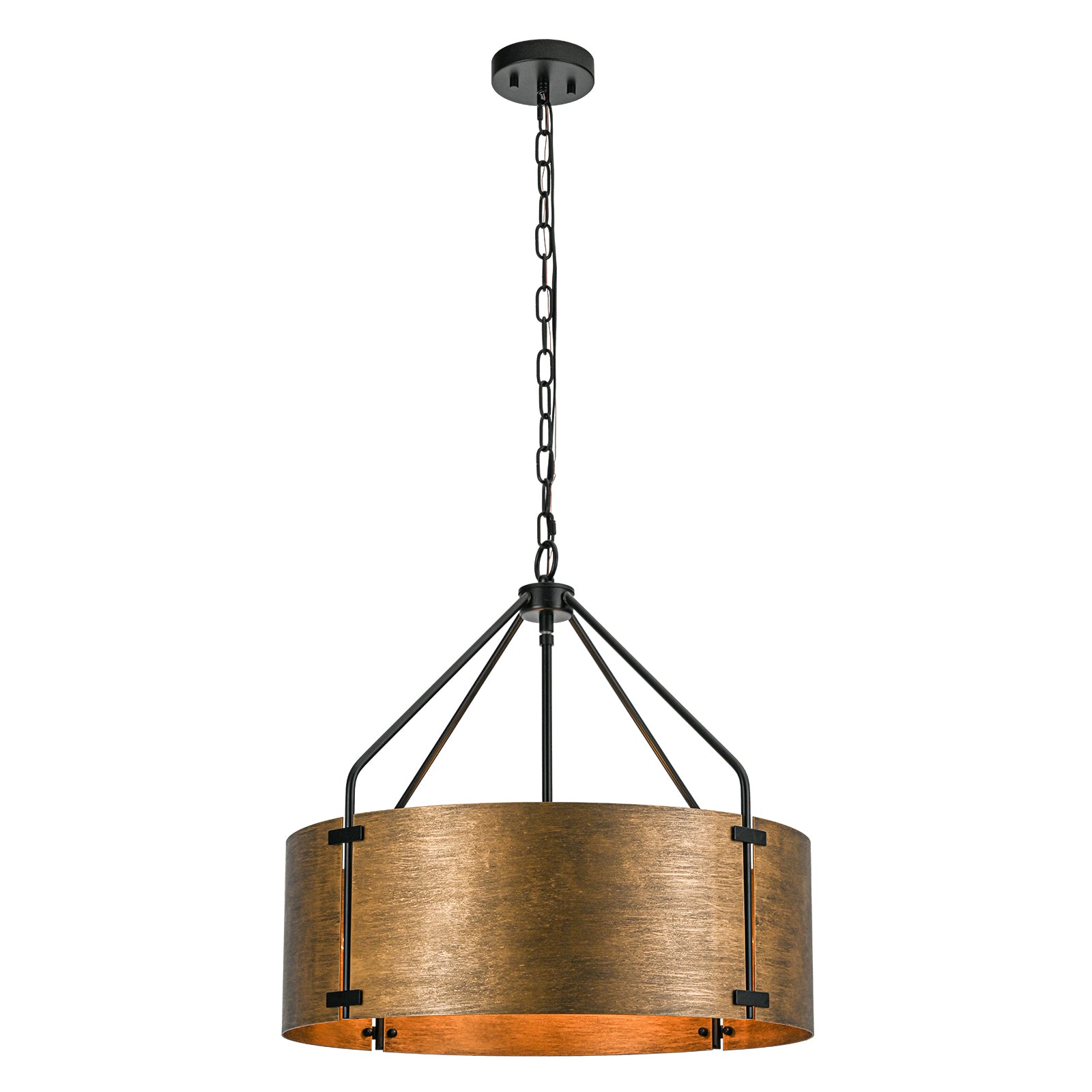 Glowlings 4-Light Industrial 22"Wide Large Rustic Bronze Metal Drum Pendant Light