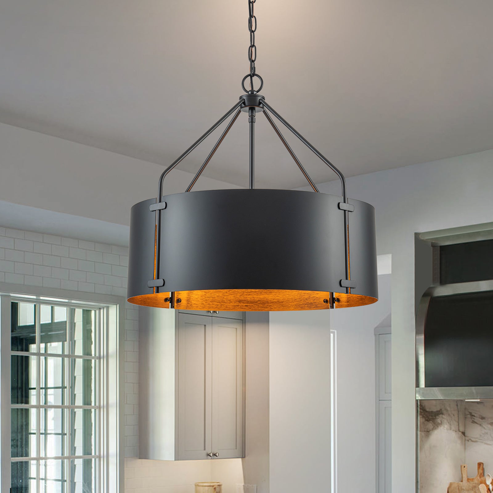 Glowlings 4-Light Industrial 22"Wide Large Rustic Bronze Metal Drum Pendant Light