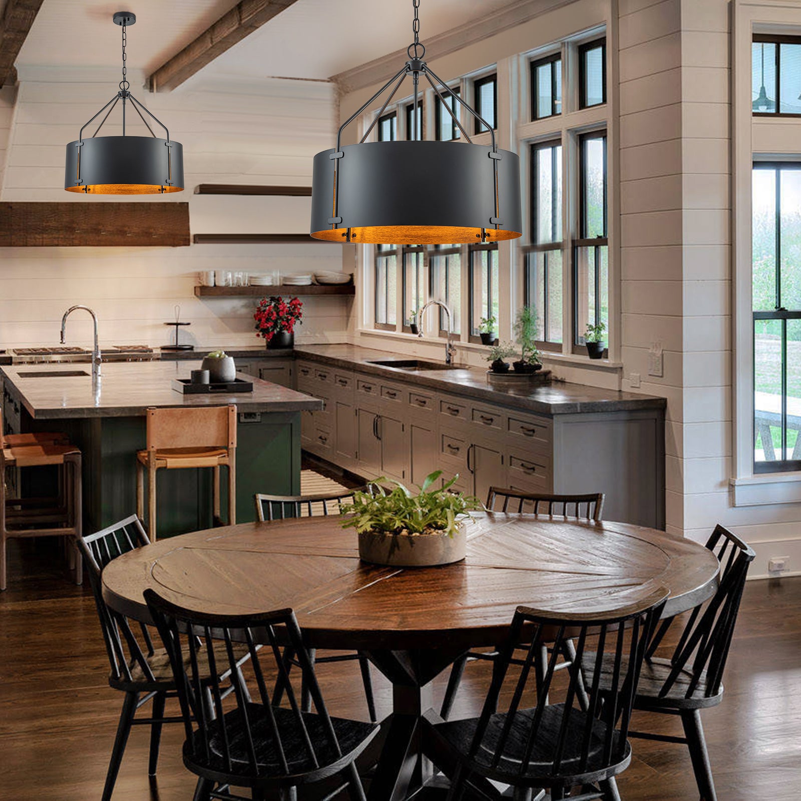 Glowlings 4-Light Industrial 22"Wide Large Rustic Bronze Metal Drum Pendant Light