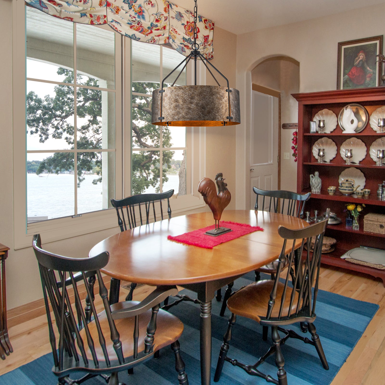 Glowlings 4-flammige industrielle Pendelleuchte, 55,9 cm breit, groß, rustikal, bronzefarben, Metall, Trommelform