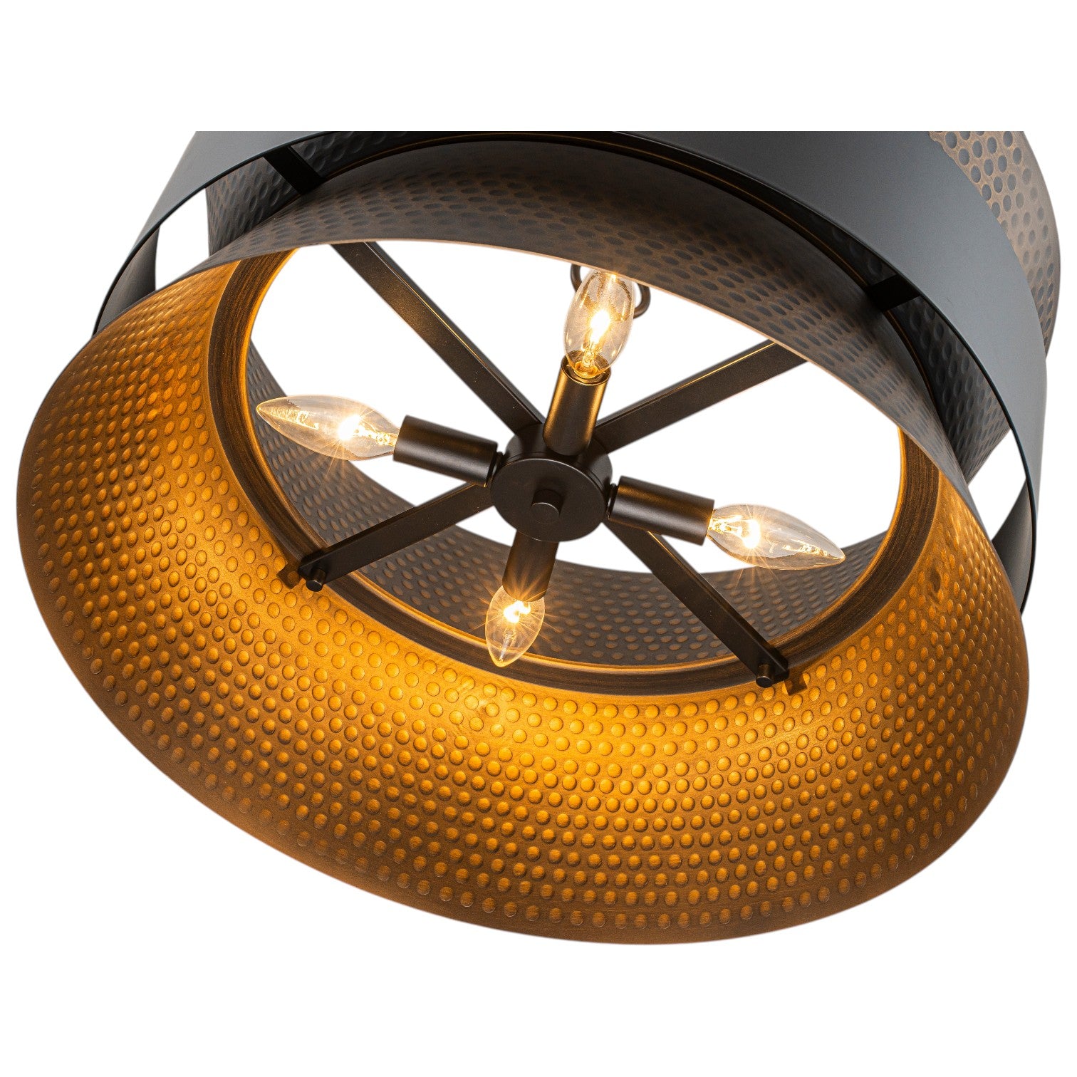 Glowlings 4-Light Industrial 20"Wide Hammered Drum Pendant Light Oil Rubbed Bronze Chandelier with Mesh Shade