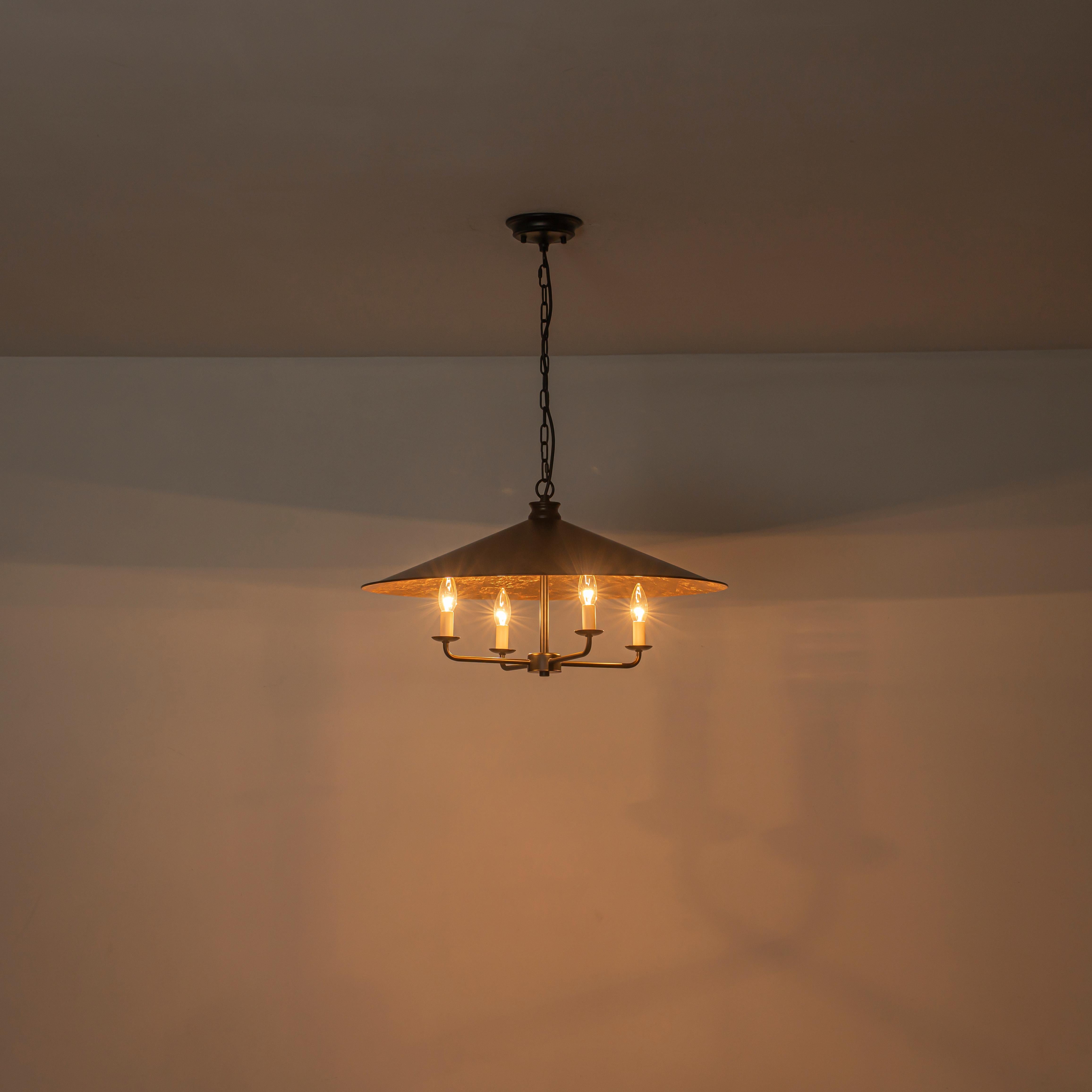 Glowlings 4-Light Industrial Rustic Black Metal Dome Chandelier with Gold Interior Island Pendant Light