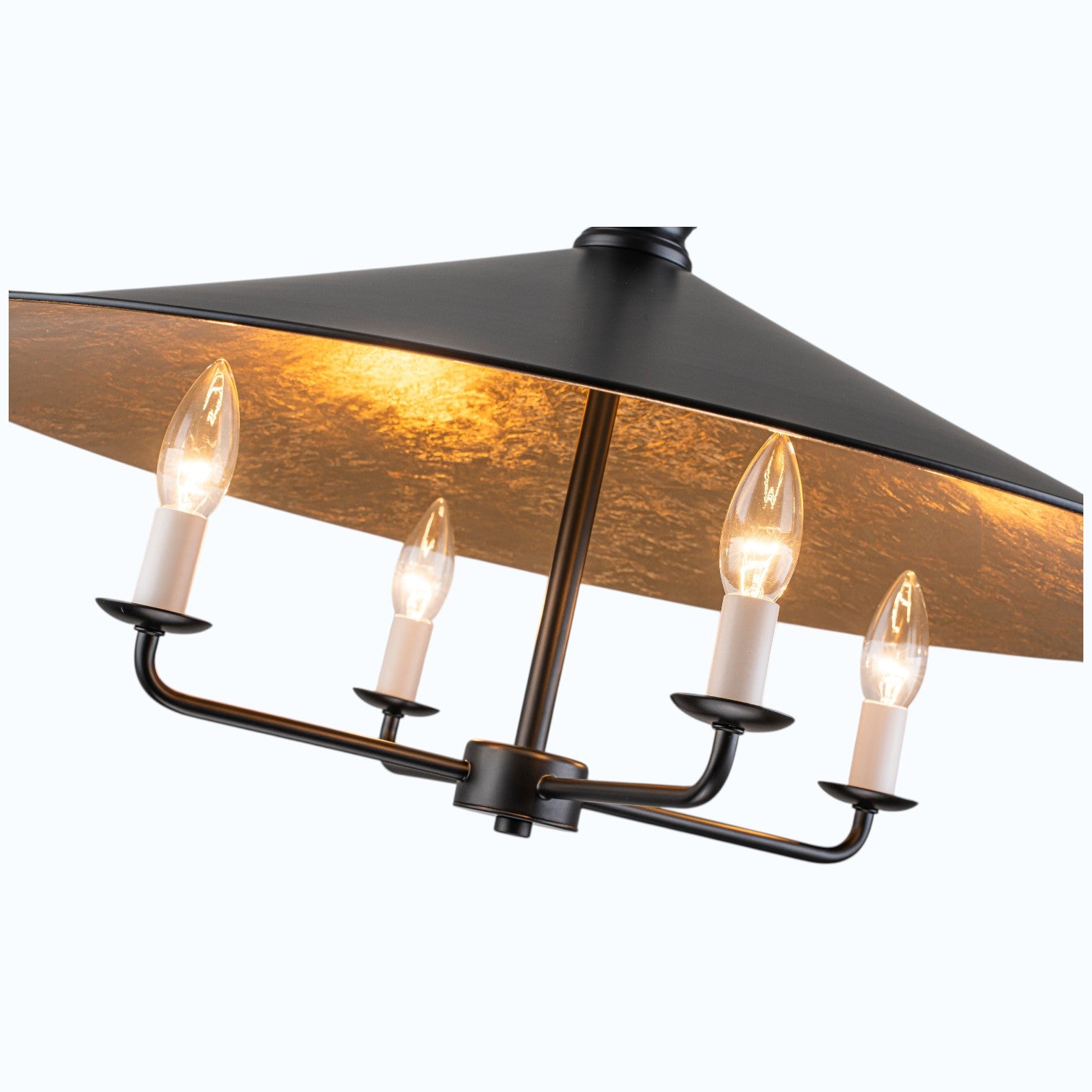 Glowlings 4-Light Industrial Rustic Black Metal Dome Chandelier with Gold Interior Island Pendant Light