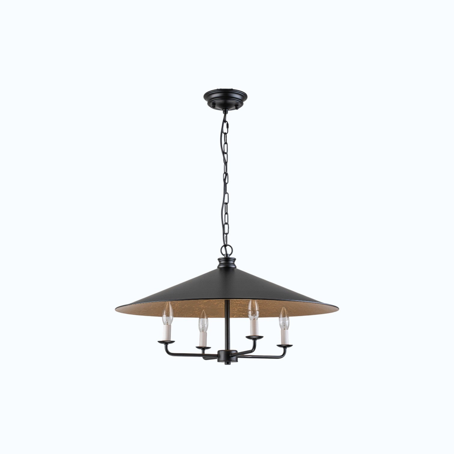 Glowlings 4-Light Industrial Rustic Black Metal Dome Chandelier with Gold Interior Island Pendant Light