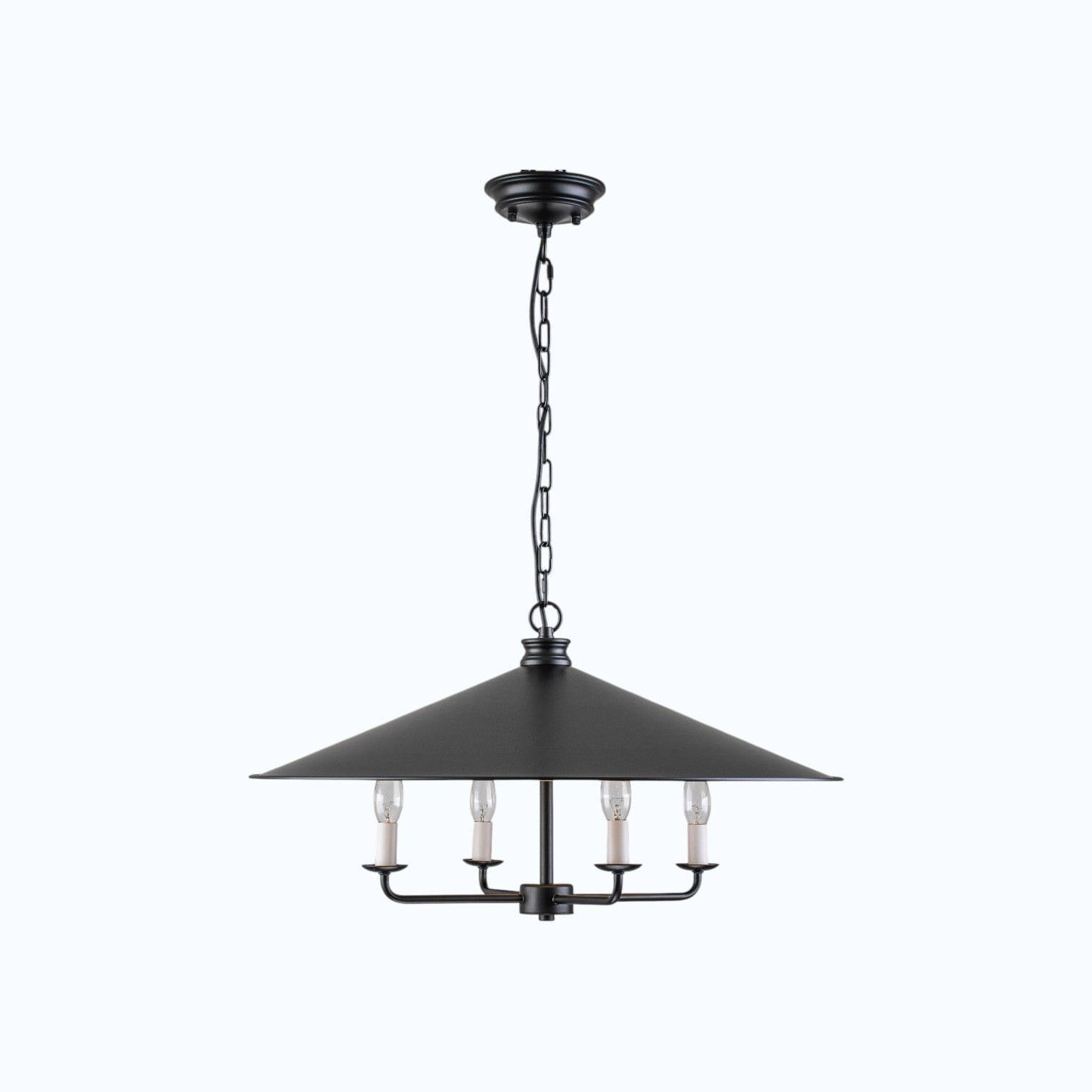 Glowlings 4-Light Industrial Rustic Black Metal Dome Chandelier with Gold Interior Island Pendant Light