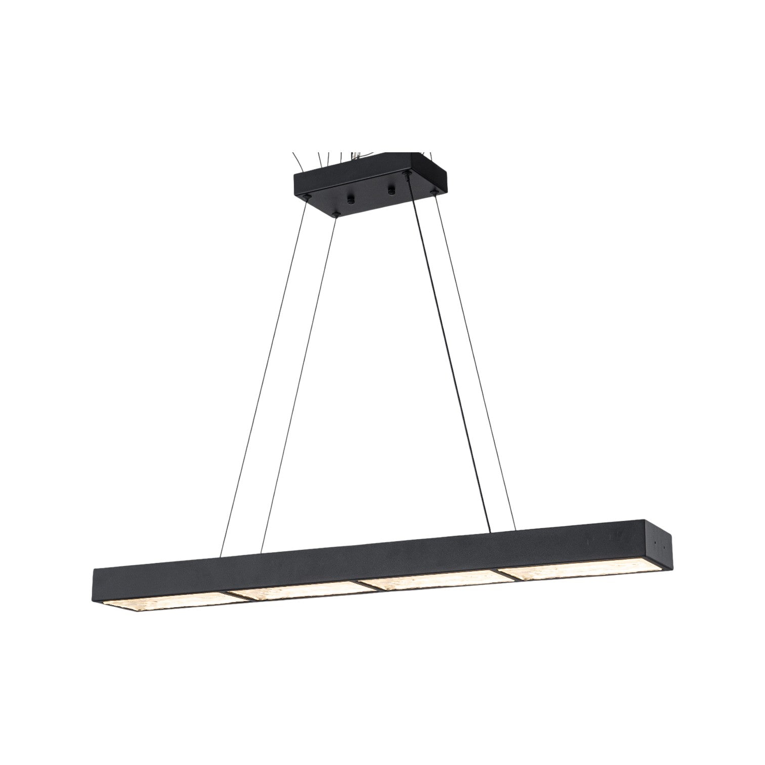 Glowlings 4-Light Modern Matte Black Rectangular 3000K Dimmable Linear LED Textured Glass Pendant Light