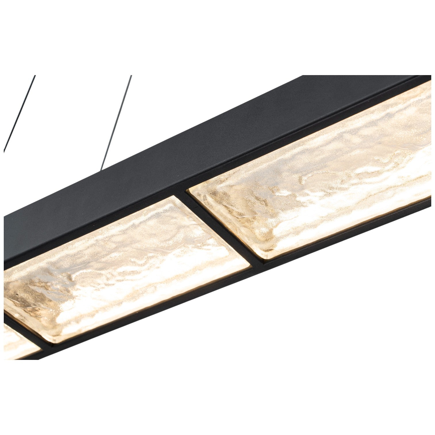 Glowlings 4-Light Modern Matte Black Rectangular 3000K Dimmable Linear LED Textured Glass Pendant Light