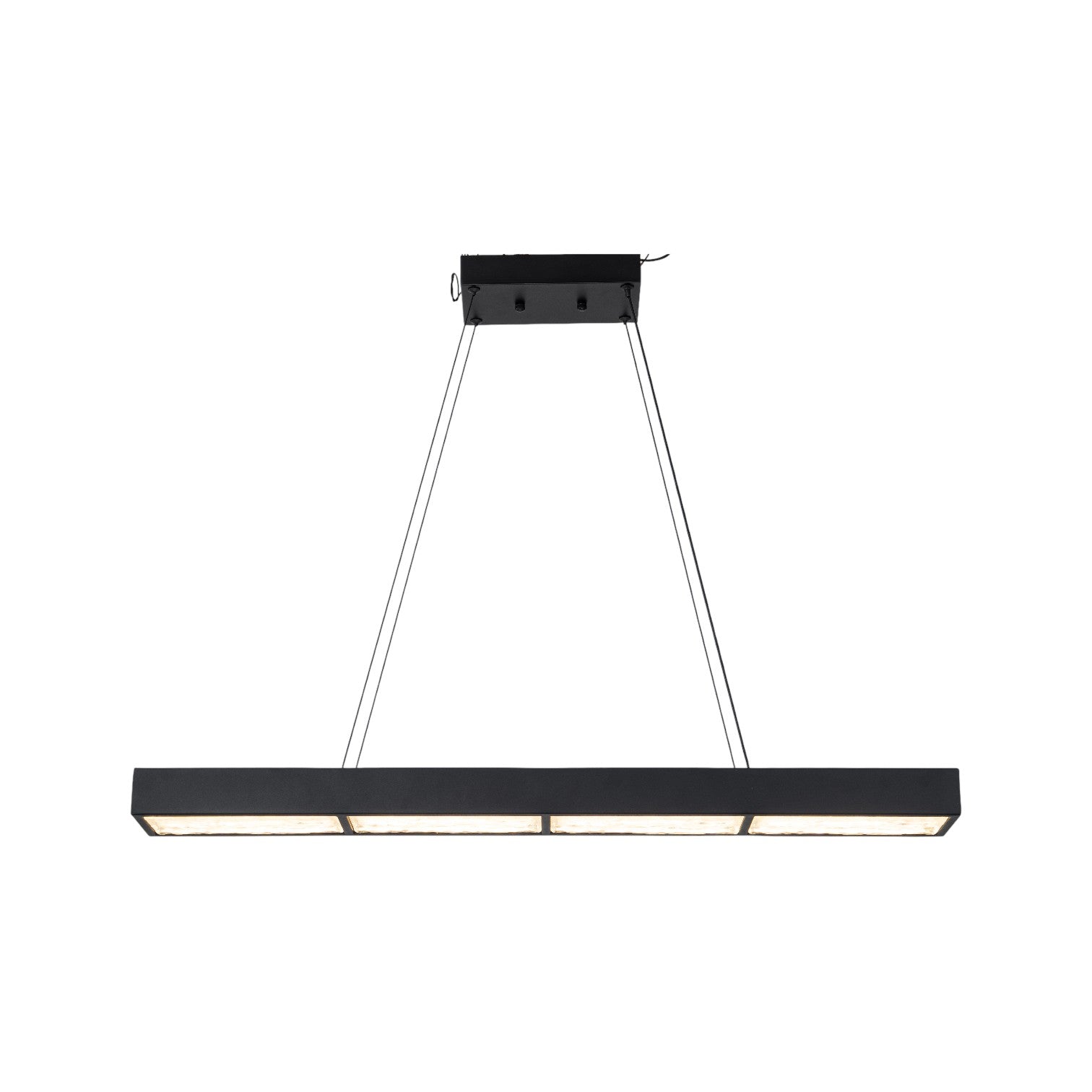 Glowlings 4-Light Modern Matte Black Rectangular 3000K Dimmable Linear LED Textured Glass Pendant Light