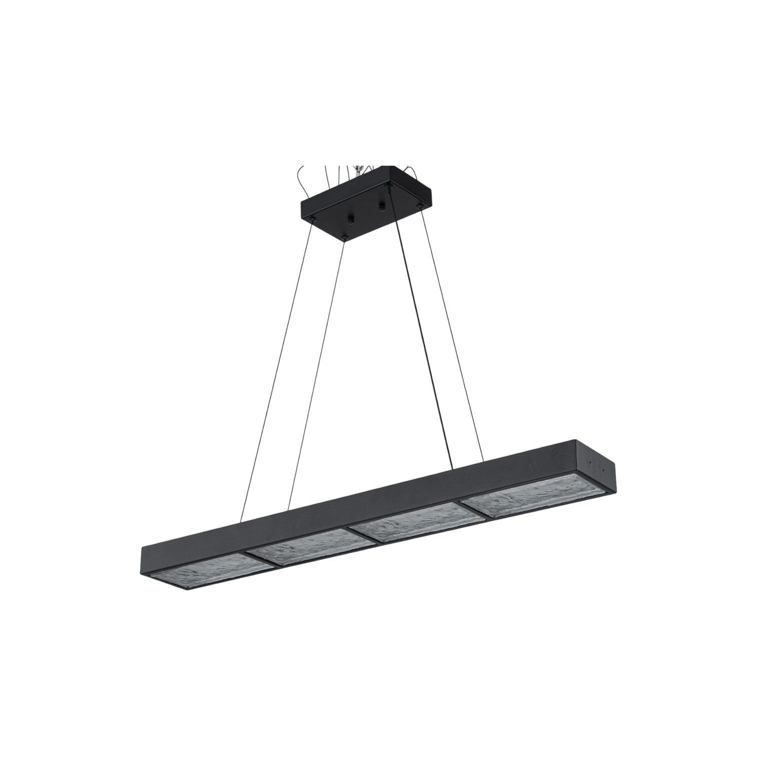 Glowlings 4-Light Modern Matte Black Rectangular 3000K Dimmable Linear LED Textured Glass Pendant Light