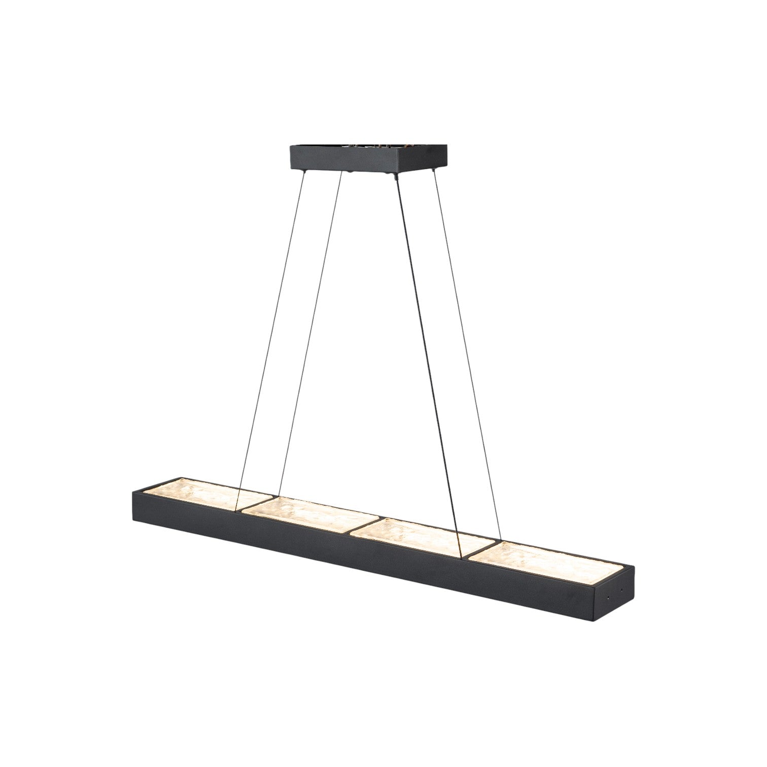 Glowlings 4-Light Modern Matte Black Rectangular 3000K Dimmable Linear LED Textured Glass Pendant Light
