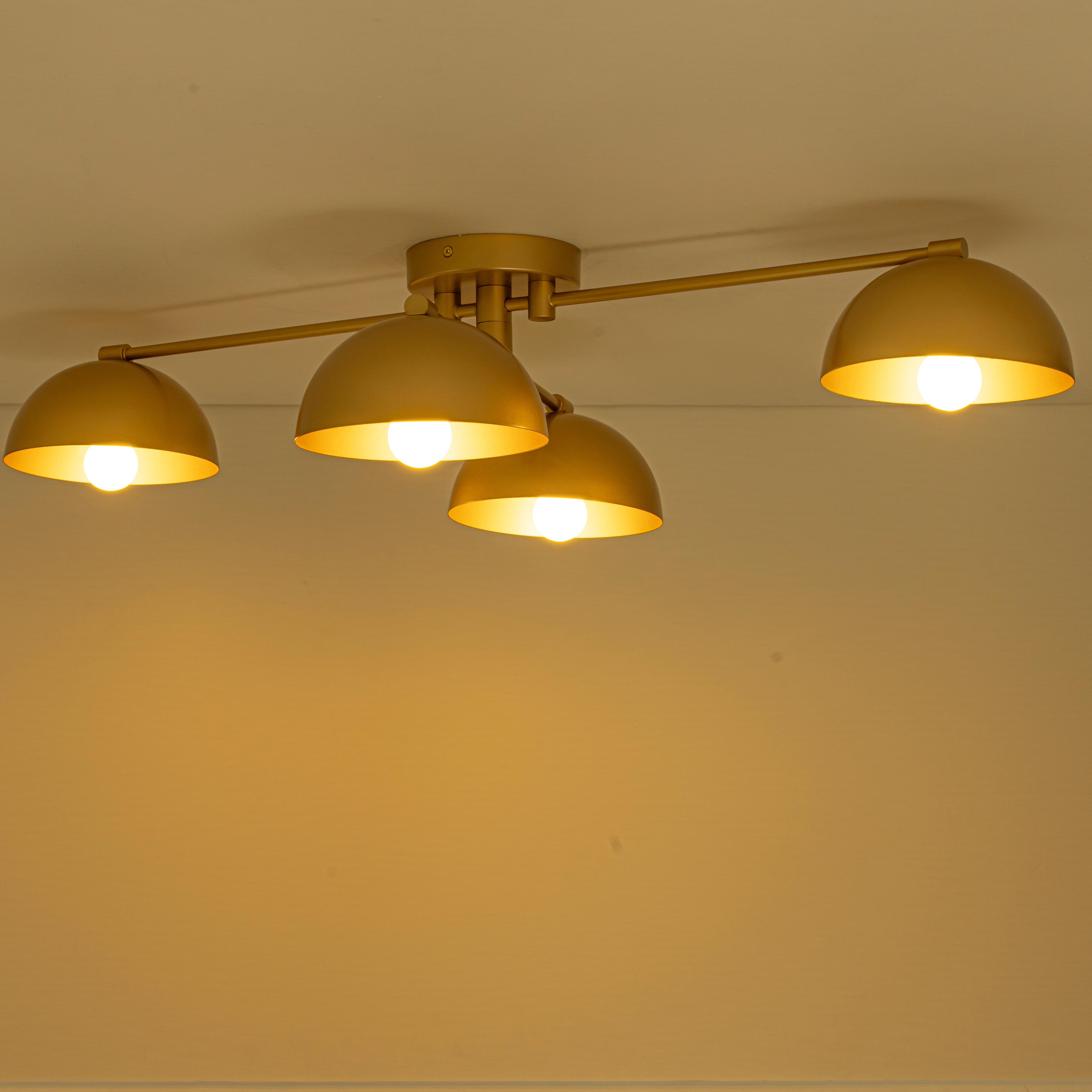 Glowlings 4-Light Mid-Century Antique Gold Sputnik Semi-Flush Mount Ceiling Light with Dome Shades
