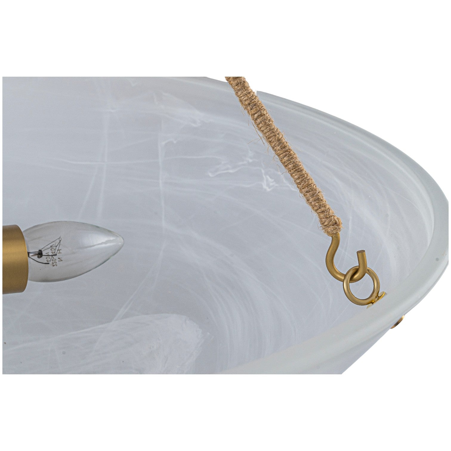 Glowlings 4-Light Mid-Century 24"Wide Large Brushed Brass Bowl Faux Alabaster Glass Chandelier with Rope Accents